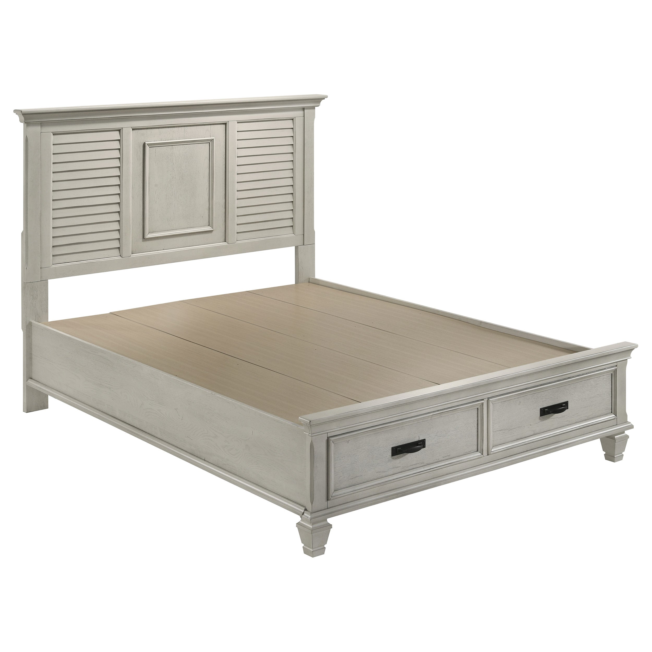 Franco Wood Queen Storage Panel Bed Distressed White-CoasterEssence