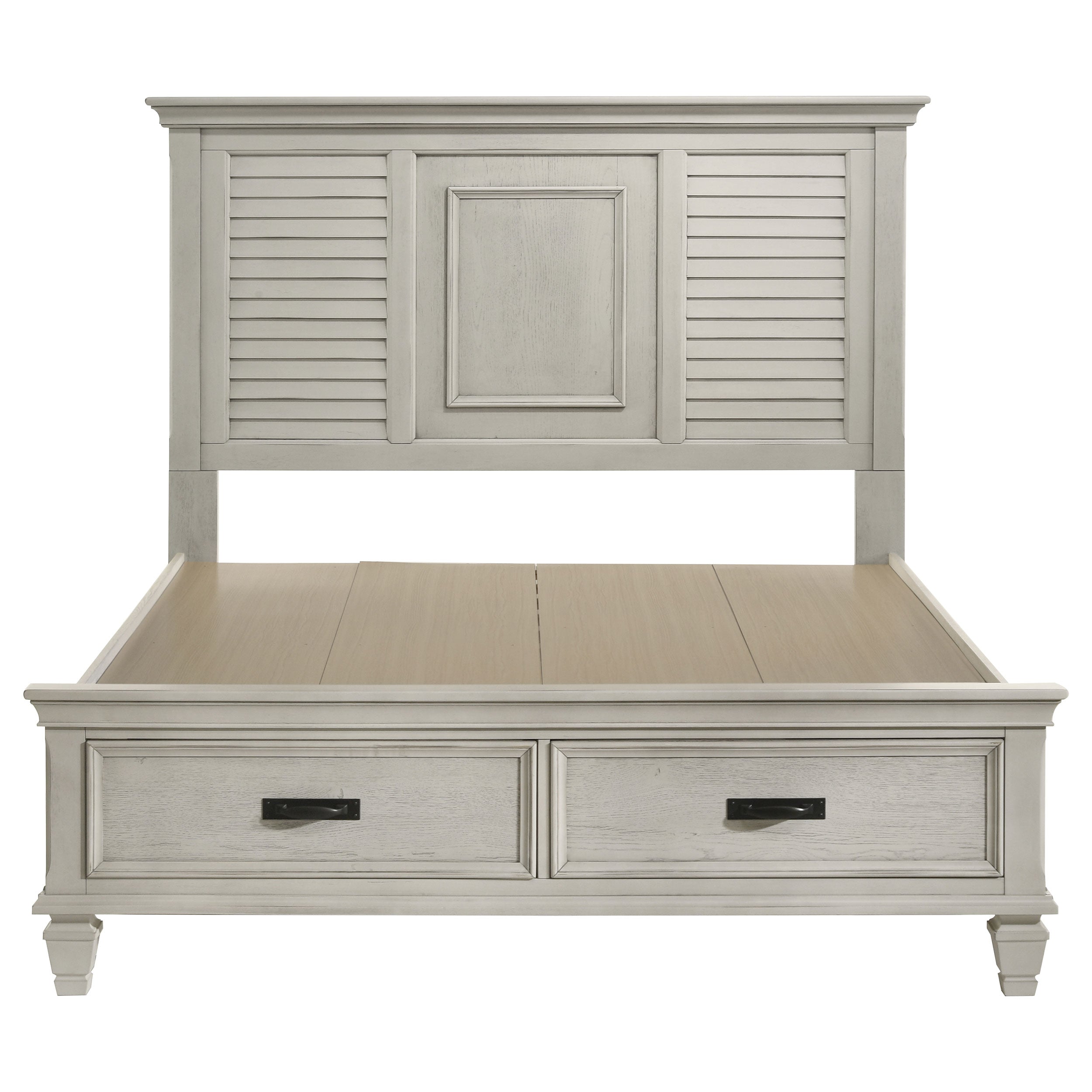 Franco Wood Queen Storage Panel Bed Distressed White-CoasterEssence
