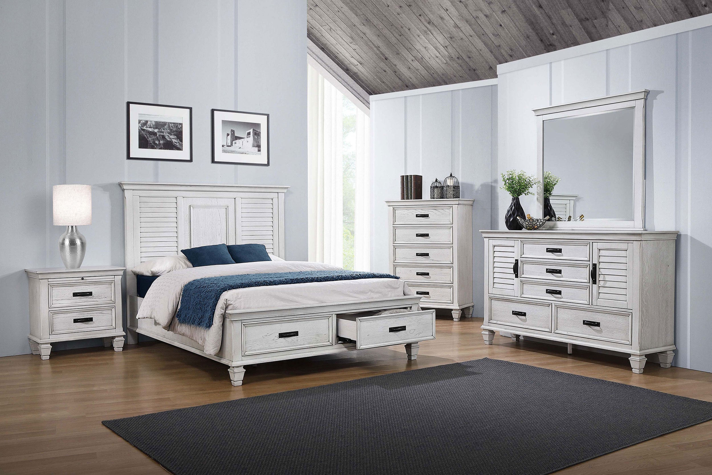 Franco Dresser Mirror Distressed White-CoasterEssence