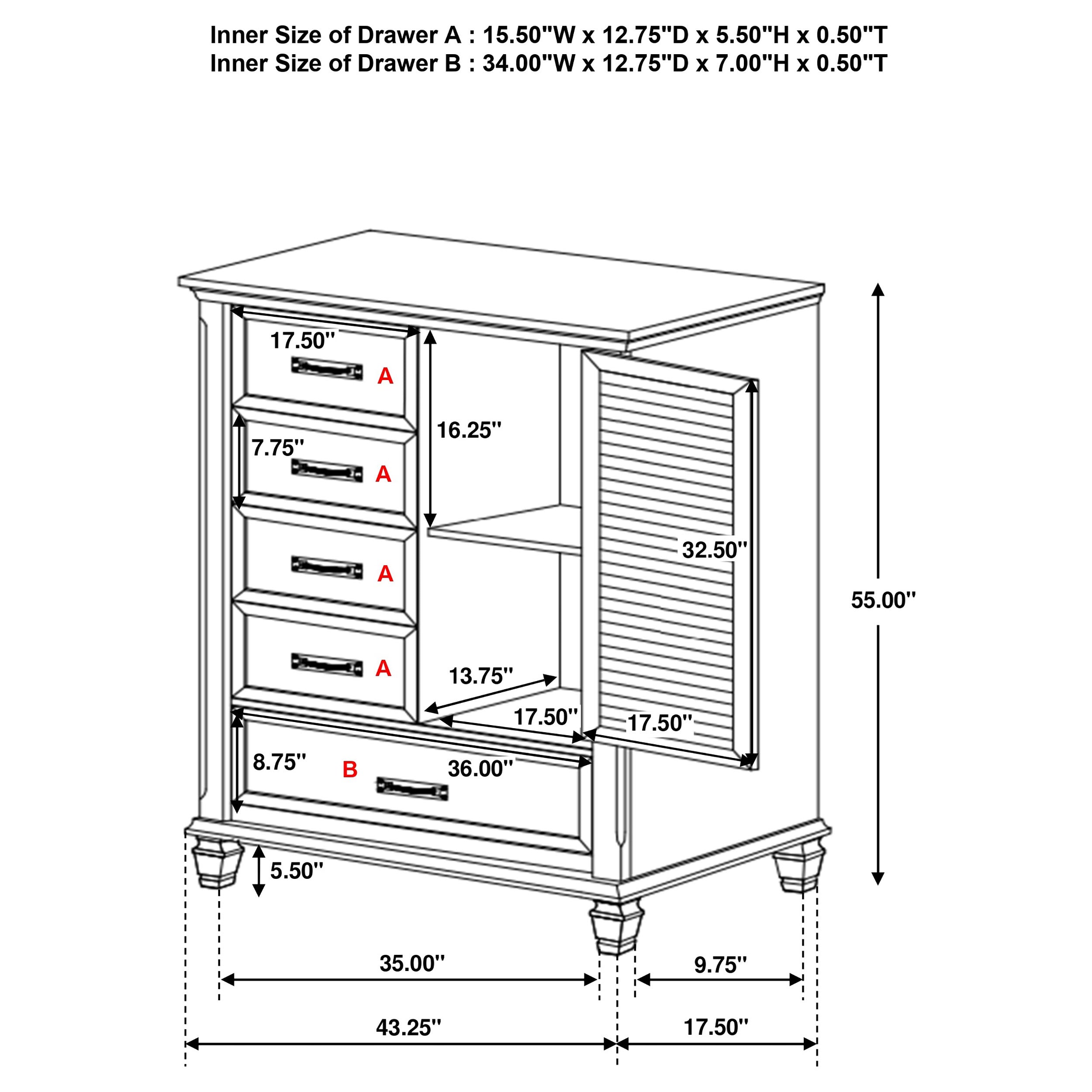 Franco 5-drawer Door Chest Distressed White-CoasterEssence