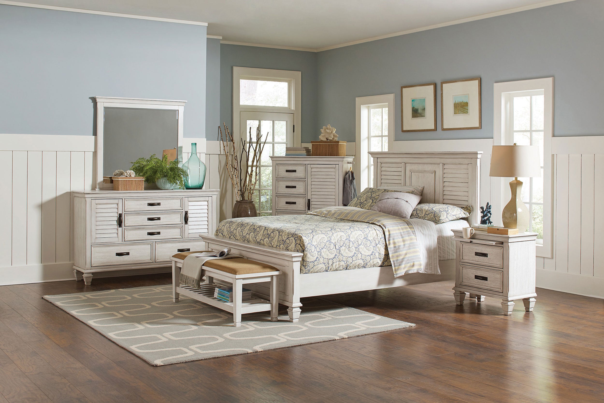 Franco 5-drawer Door Chest Distressed White-CoasterEssence