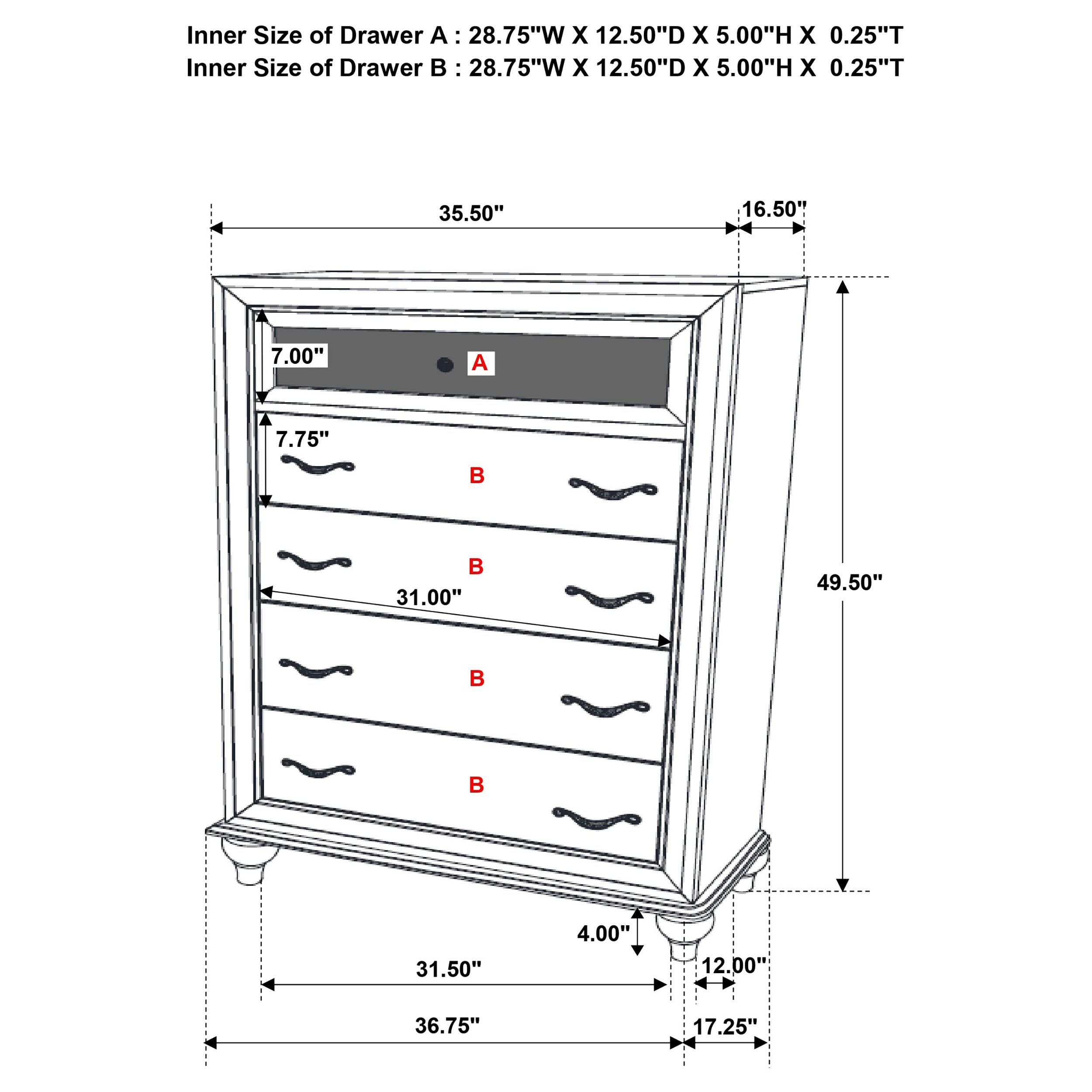 Barzini 5-drawer Bedroom Chest White-CoasterEveryday
