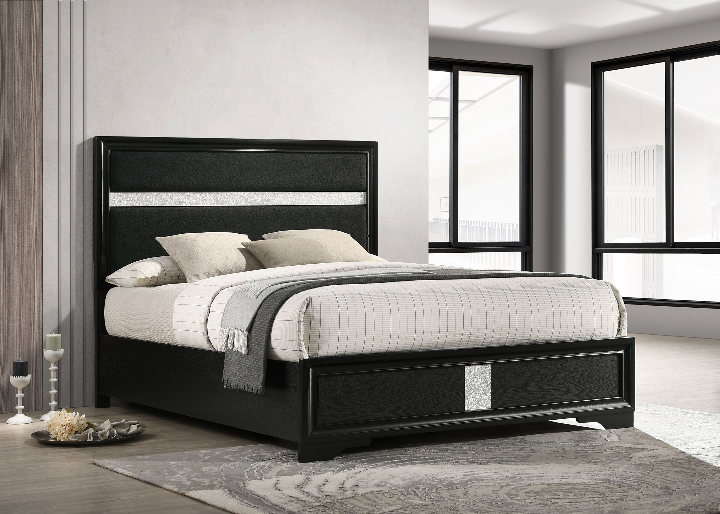 Miranda 54-inch Upholstered Queen Panel Bed Black-