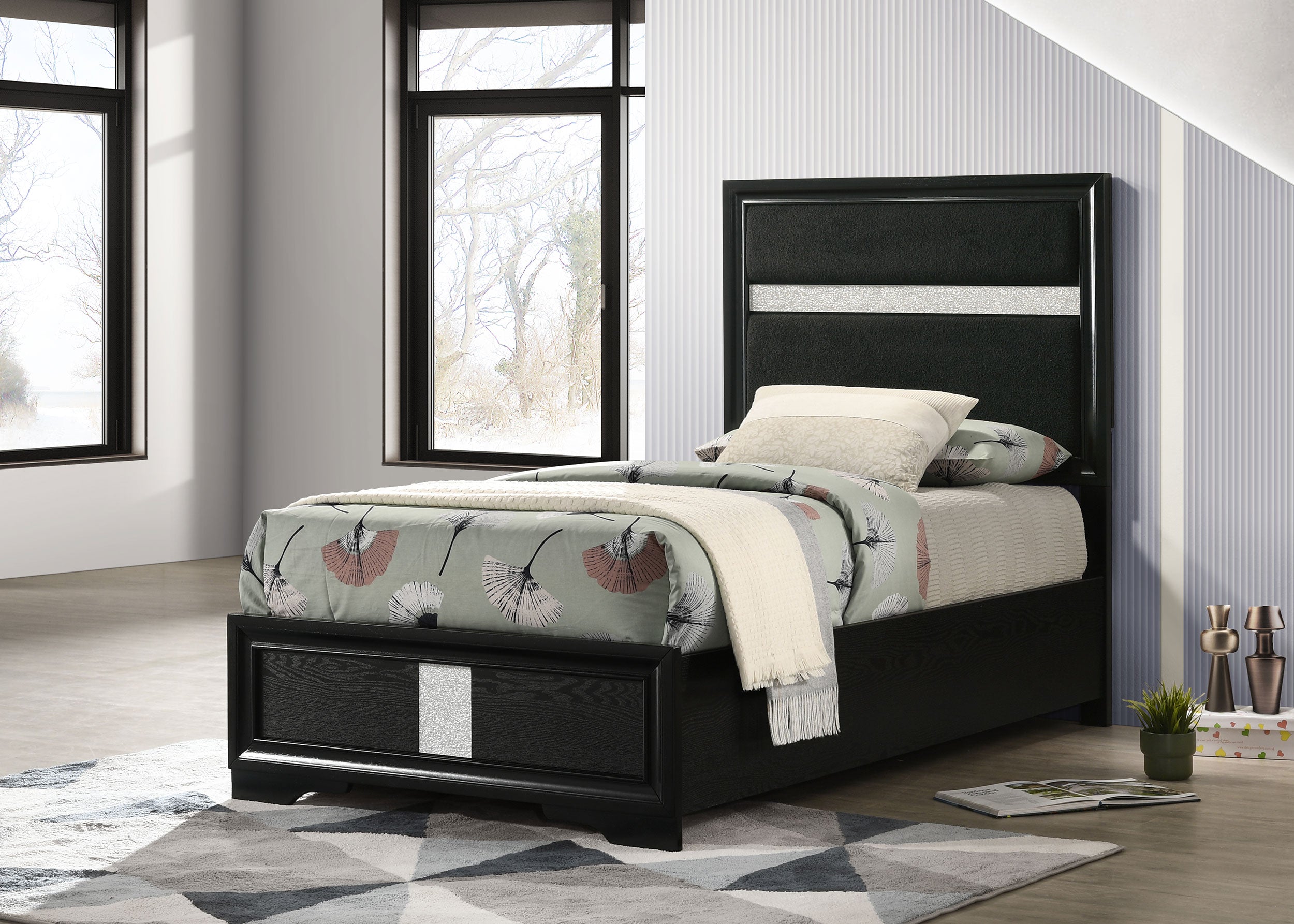 Miranda 54-inch Upholstered Twin Panel Bed Black-