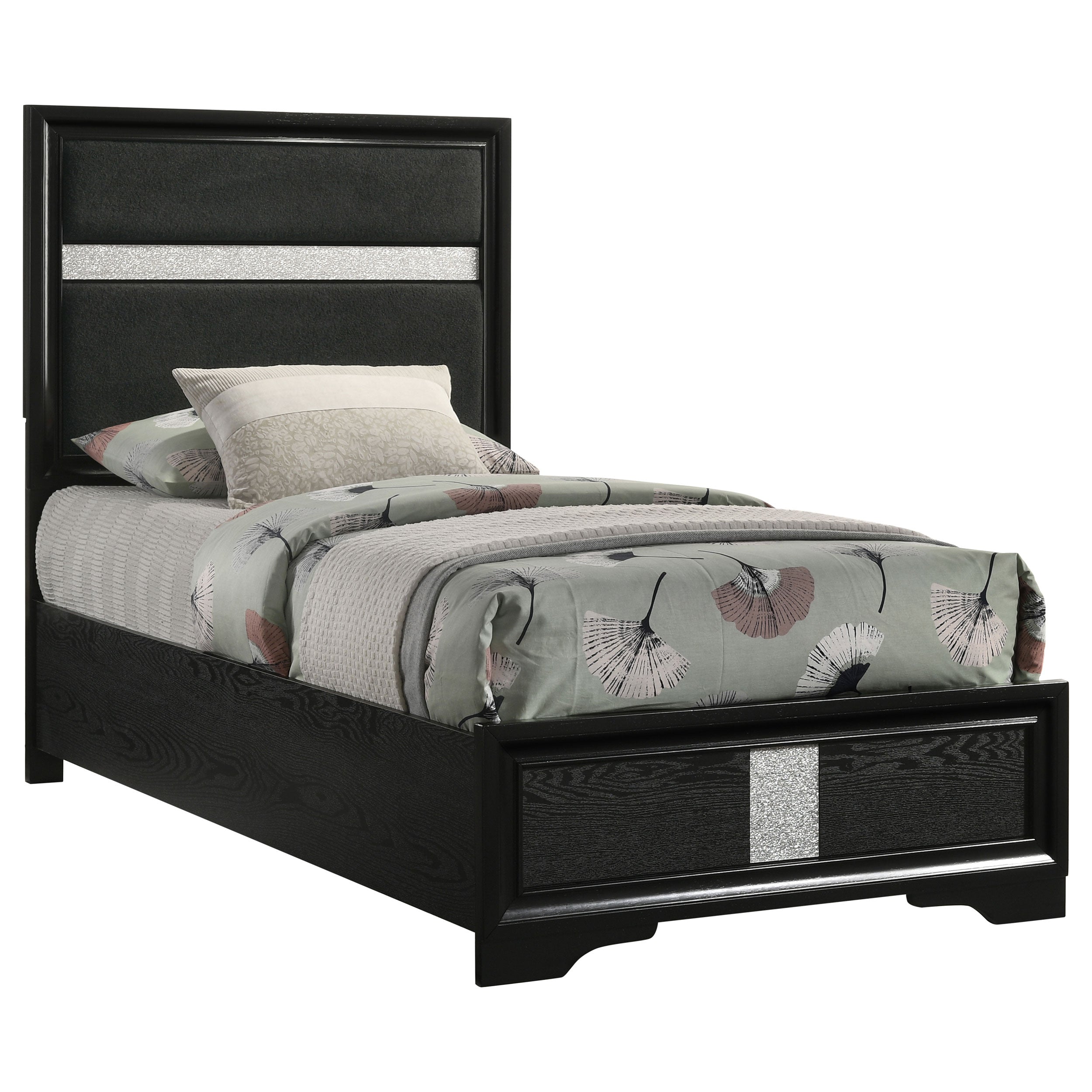 Miranda 54-inch Upholstered Twin Panel Bed Black-