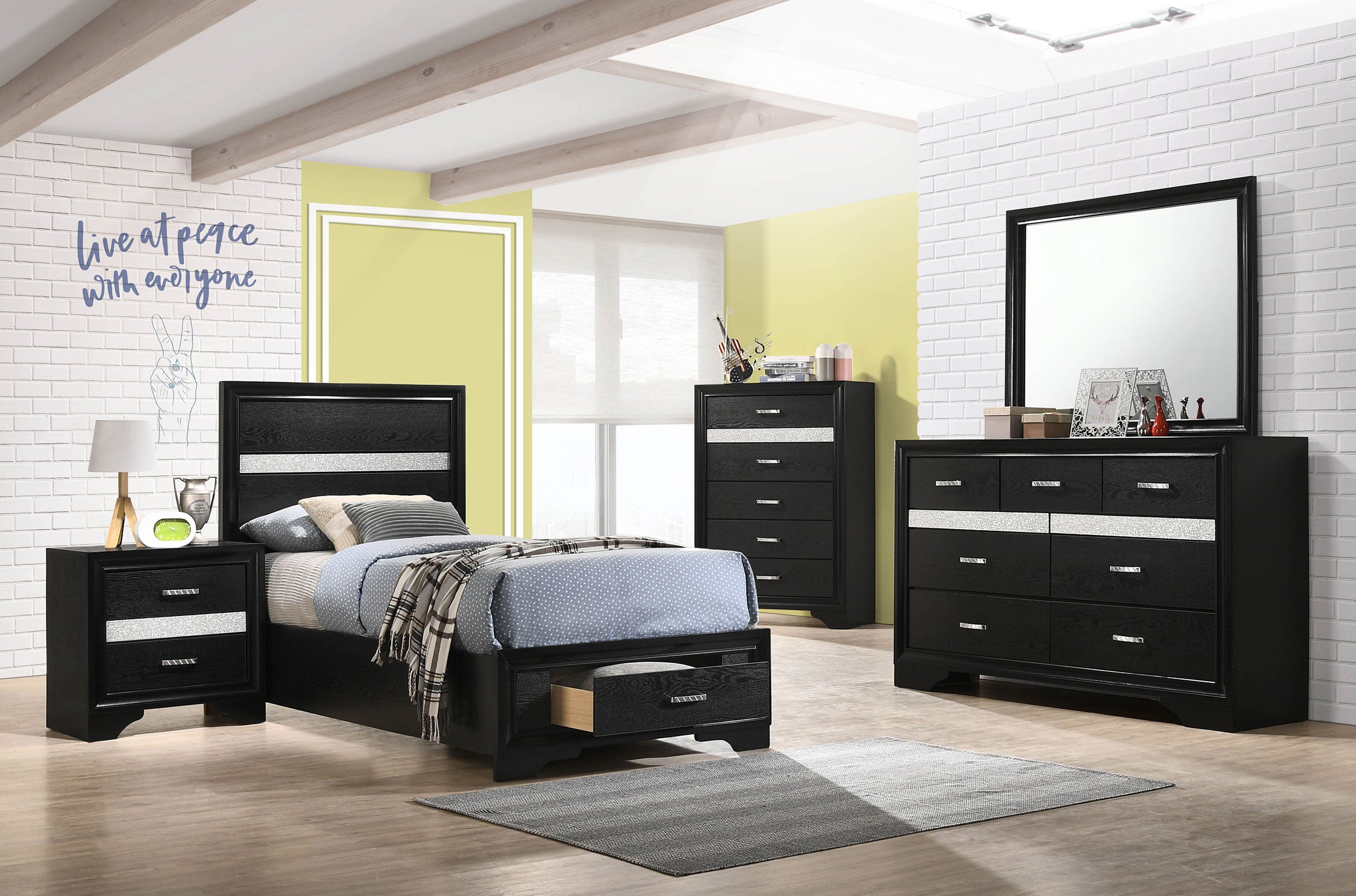 Miranda 51-inch Wood Twin Storage Panel Bed Black-CoasterEveryday