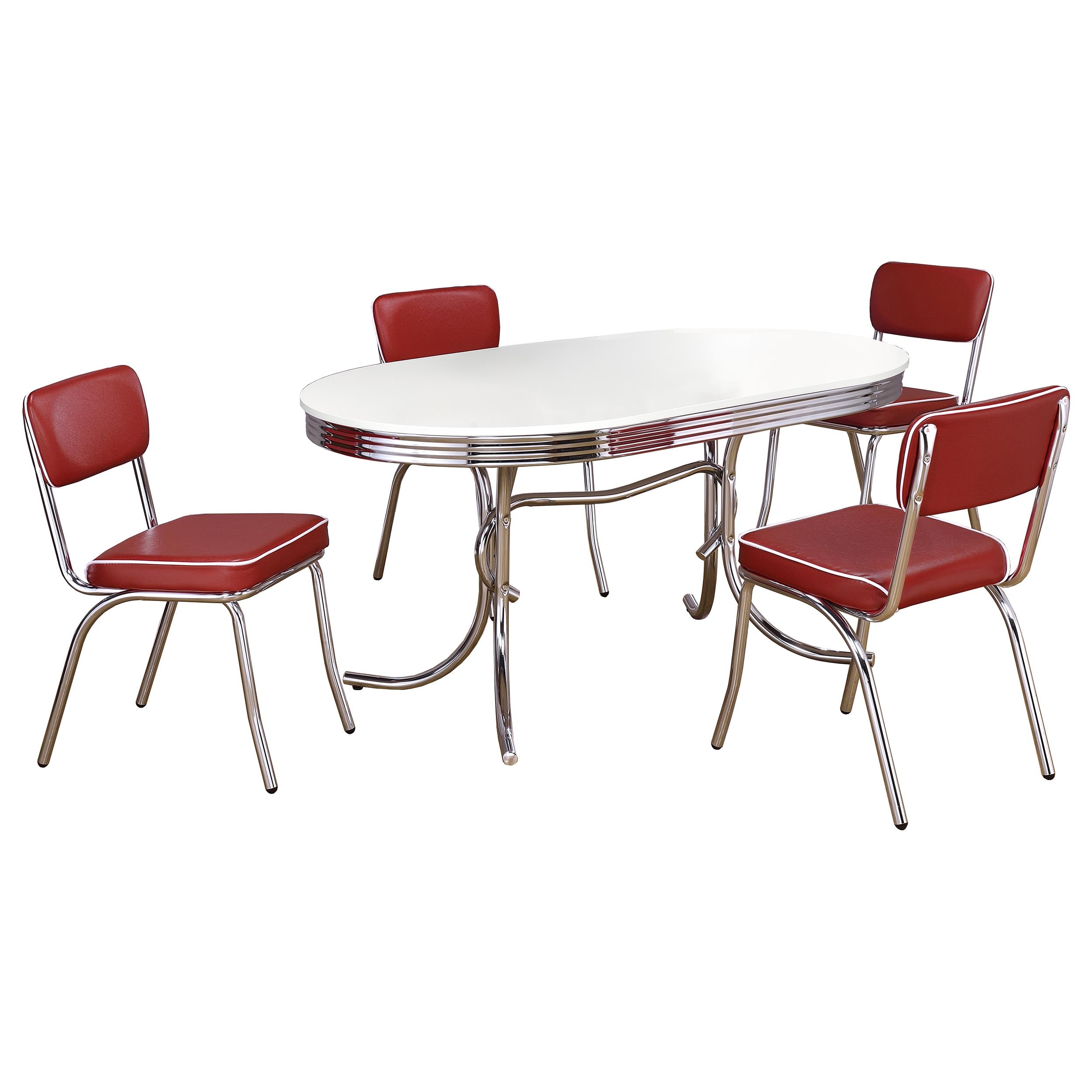 Retro 5-piece Oval Dining Table Set White and Red-CoasterEveryday