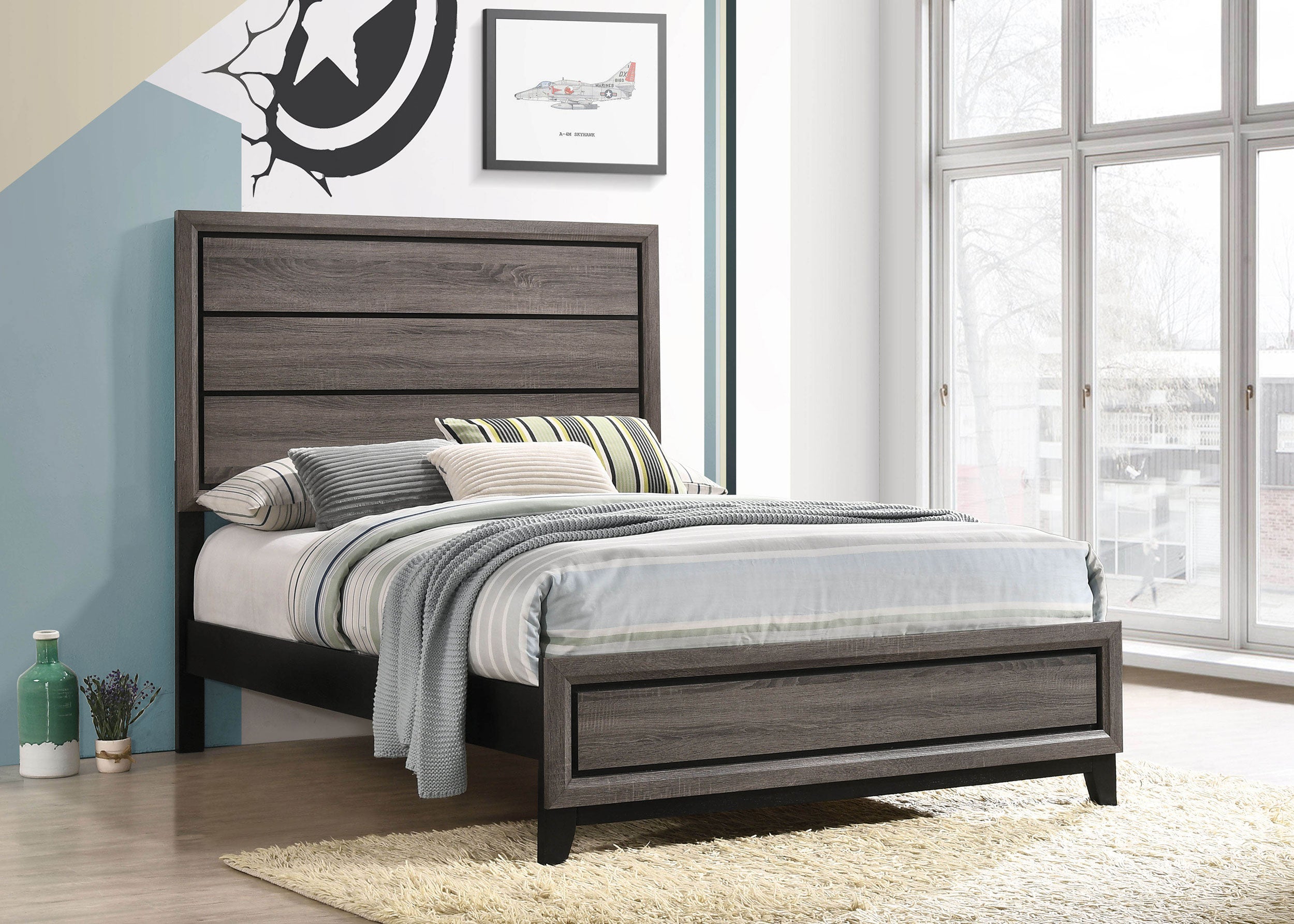 Watson Wood Full Panel Bed Grey Oak-CoasterEveryday