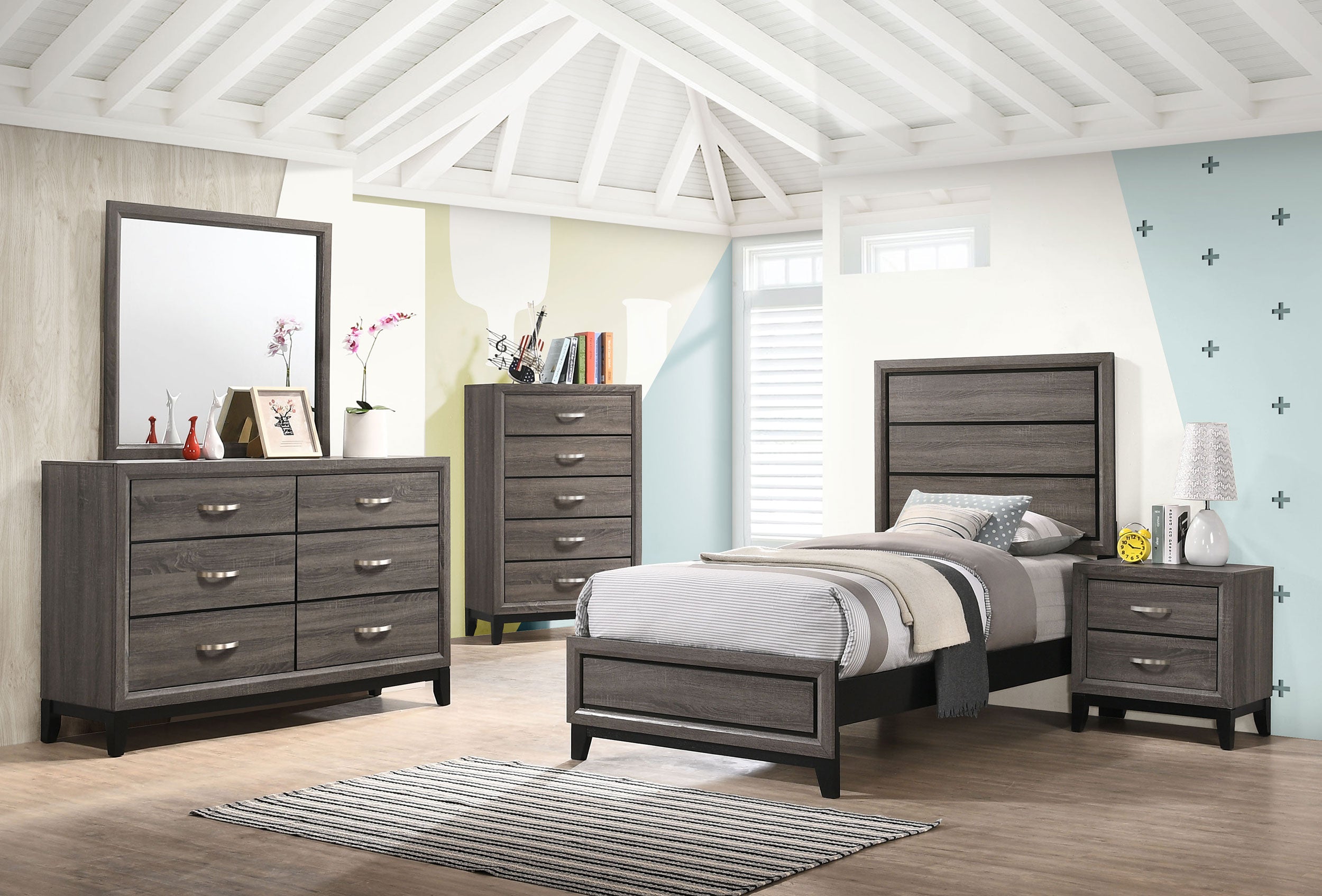 Watson Wood Twin Panel Bed Grey Oak-CoasterEveryday