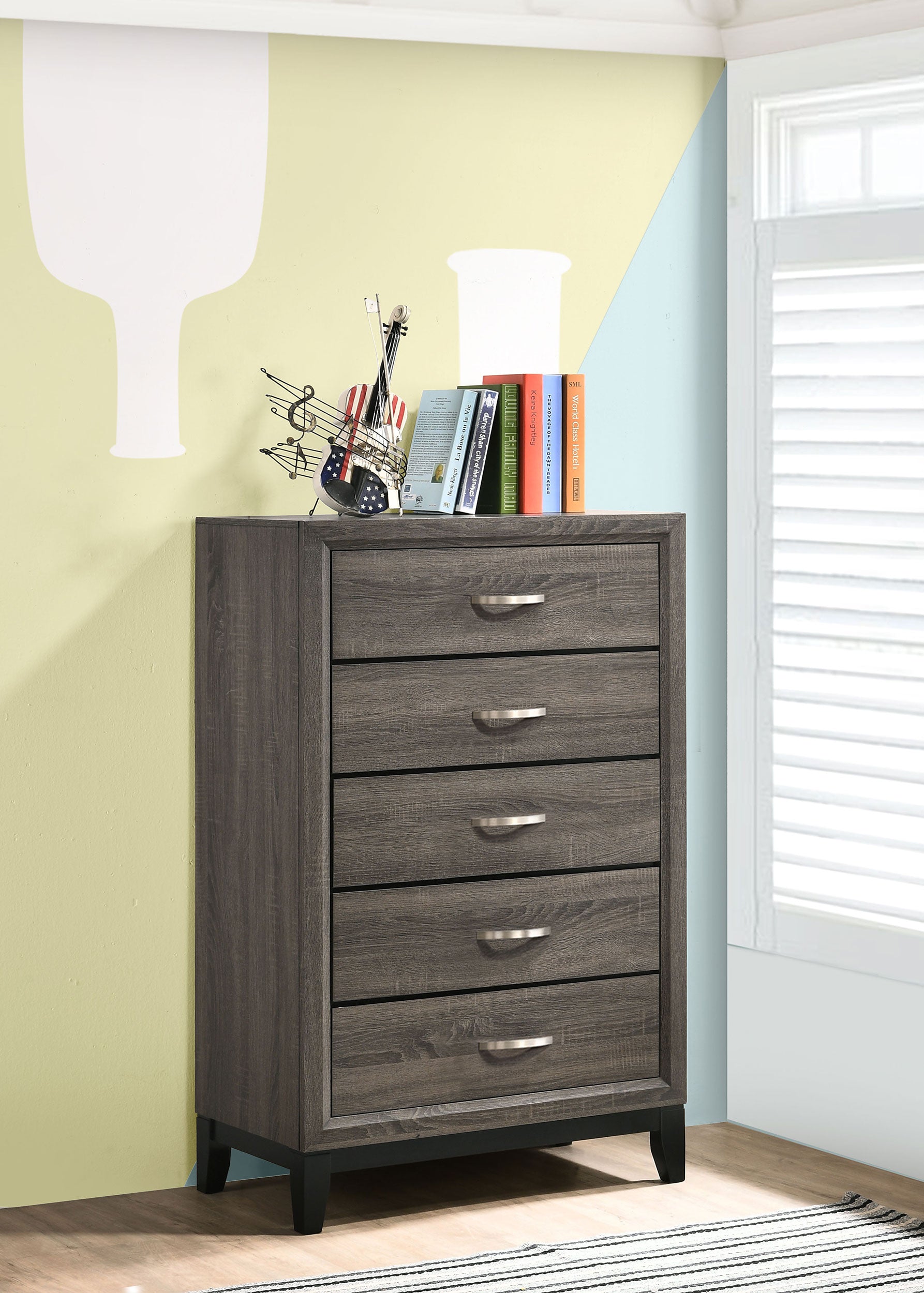 Watson 5-drawer Bedroom Chest Grey Oak-CoasterEveryday
