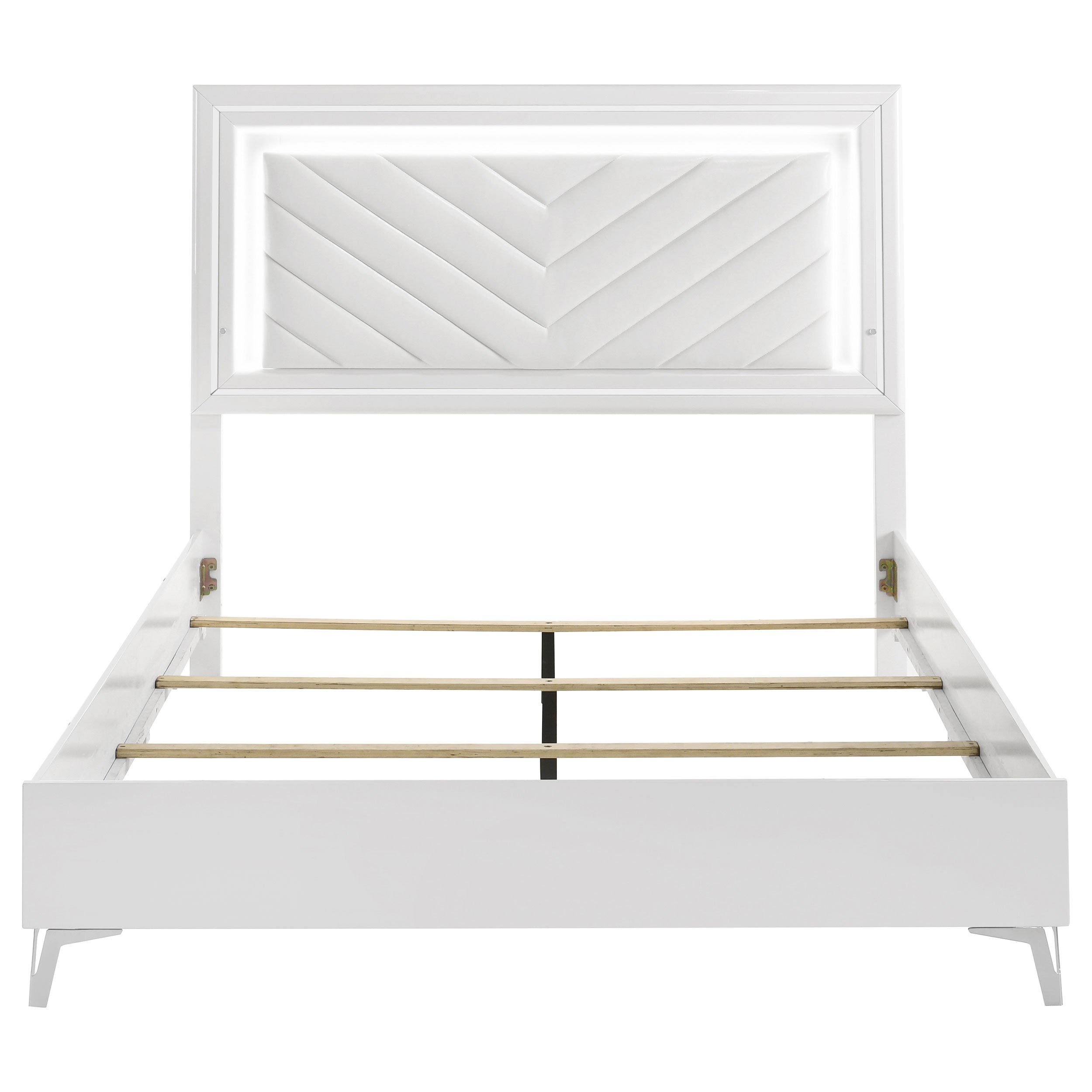 Cassia Queen LED Panel Bed White High Gloss-