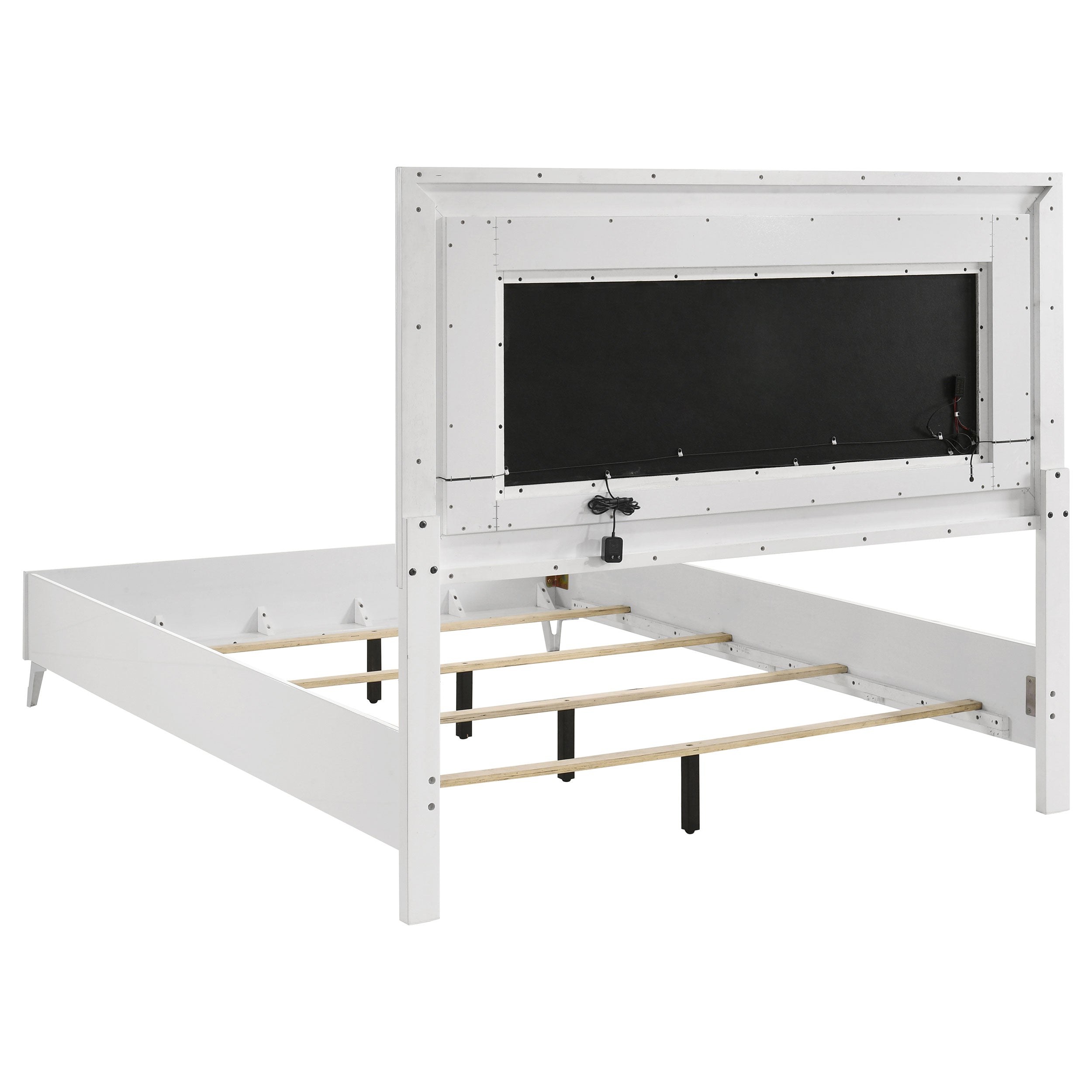 Cassia Queen LED Panel Bed White High Gloss-