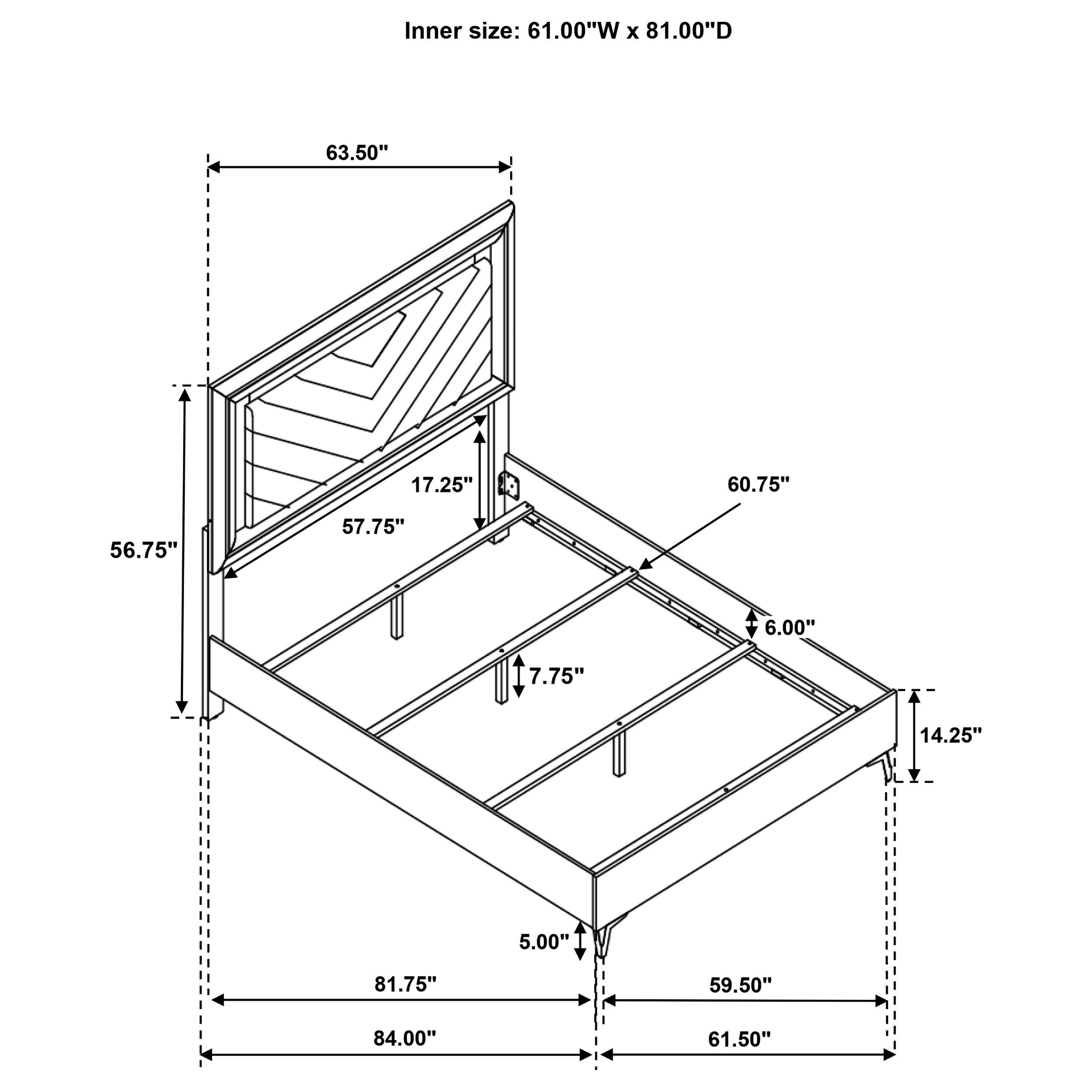 Cassia Queen LED Panel Bed White High Gloss-
