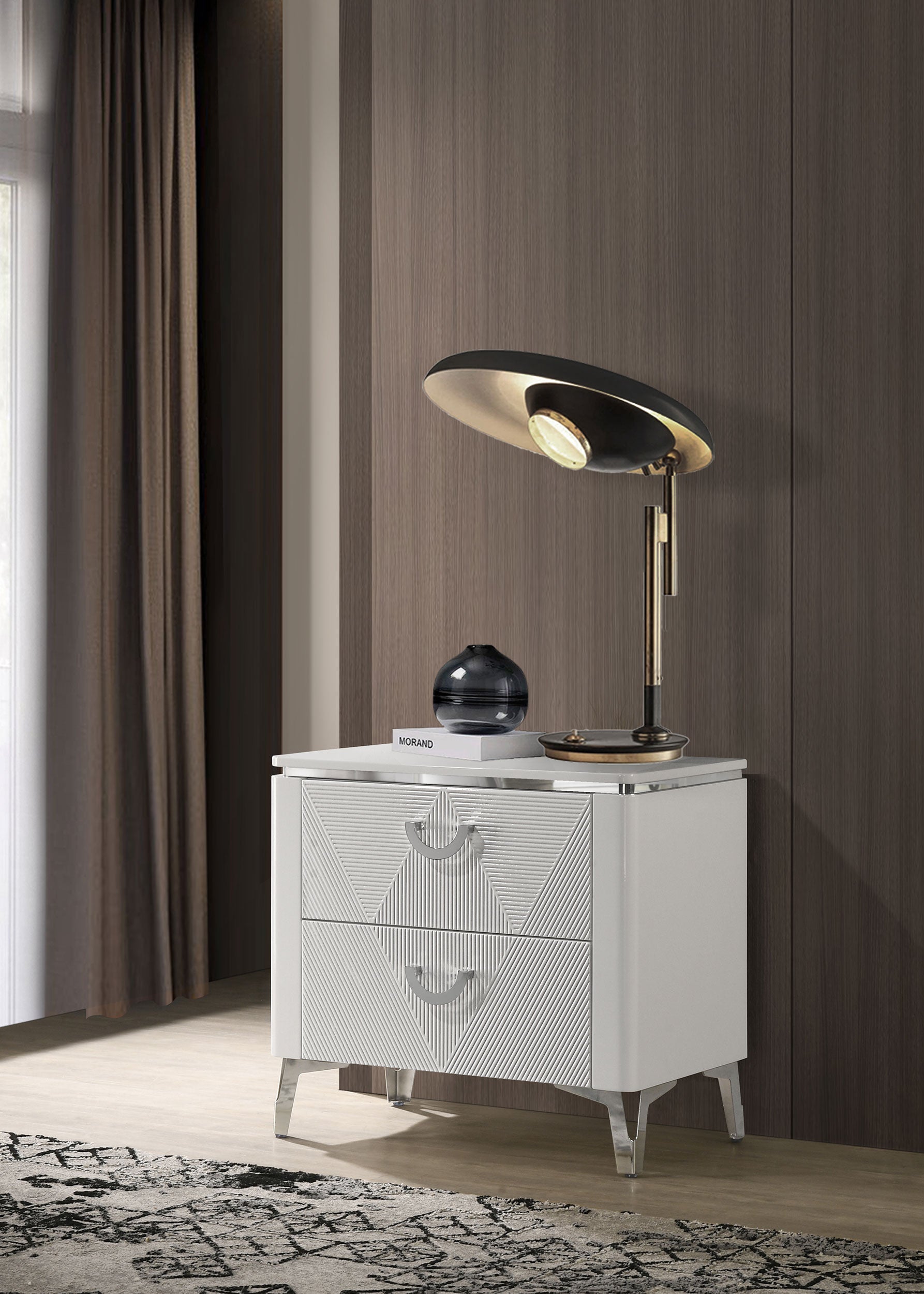 Cassia 2-drawer Nightstand Bedside Table White High Gloss-