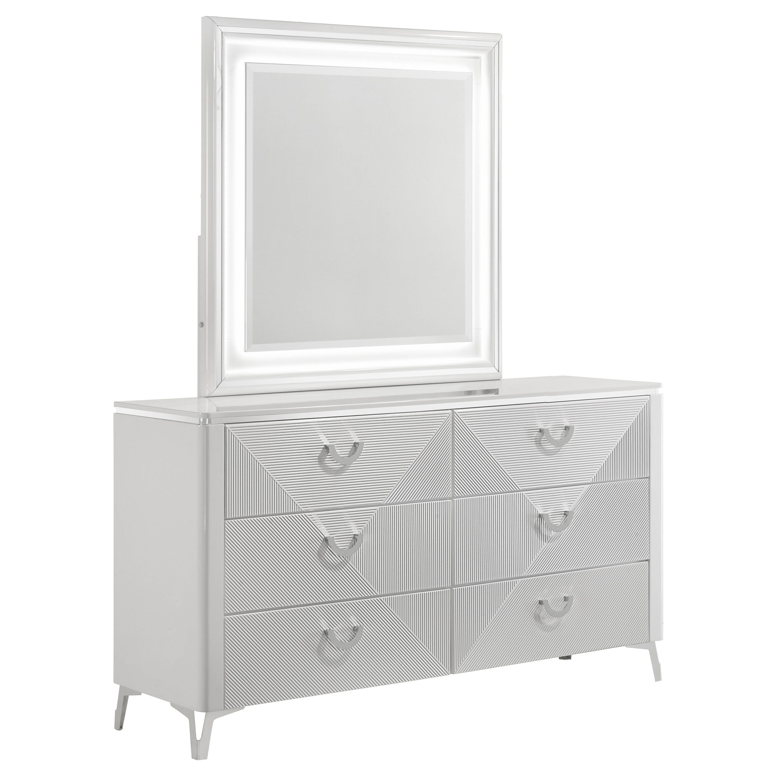 Cassia 6-drawer Dresser Cabinet with Mirror White High Gloss-