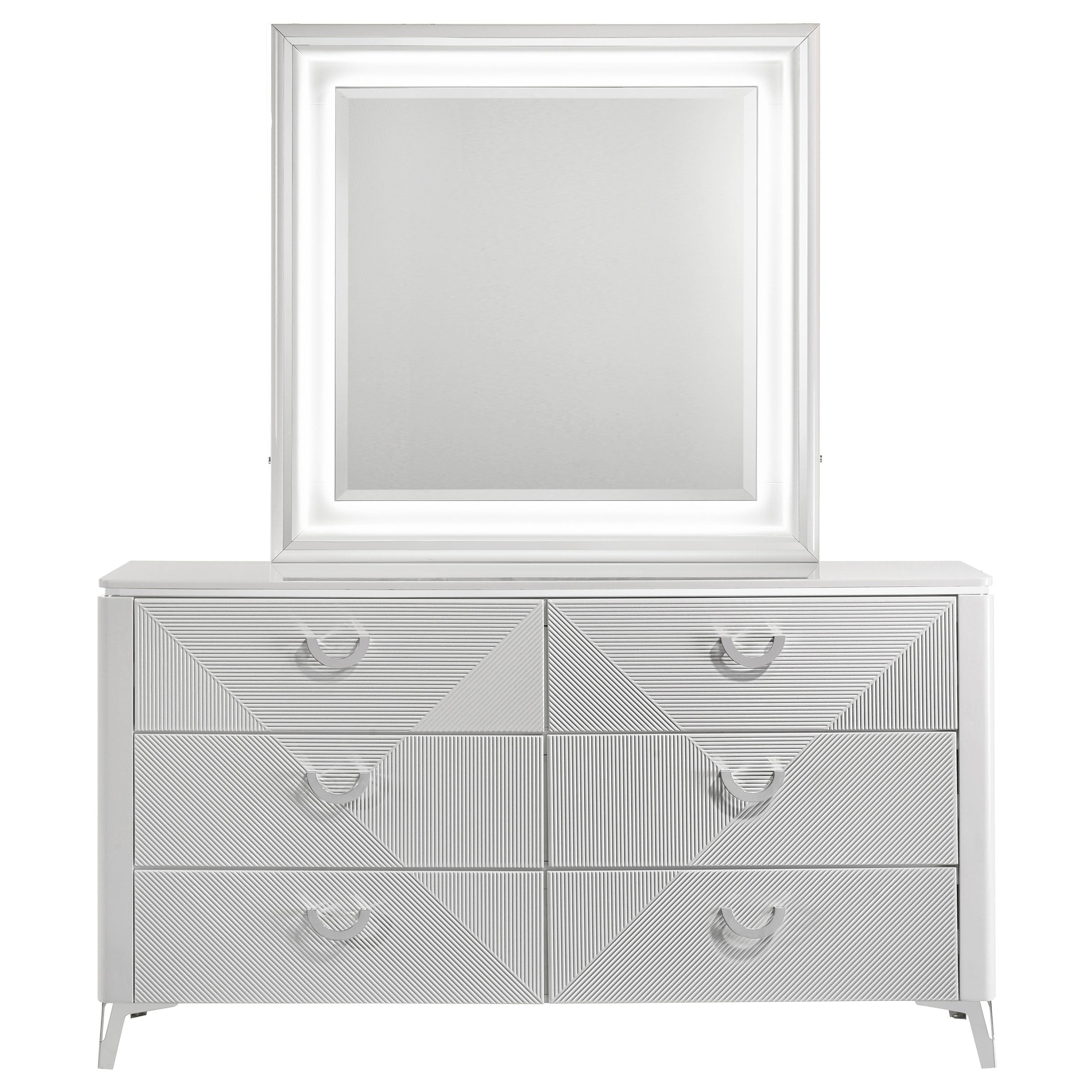 Cassia 6-drawer Dresser Cabinet with Mirror White High Gloss-