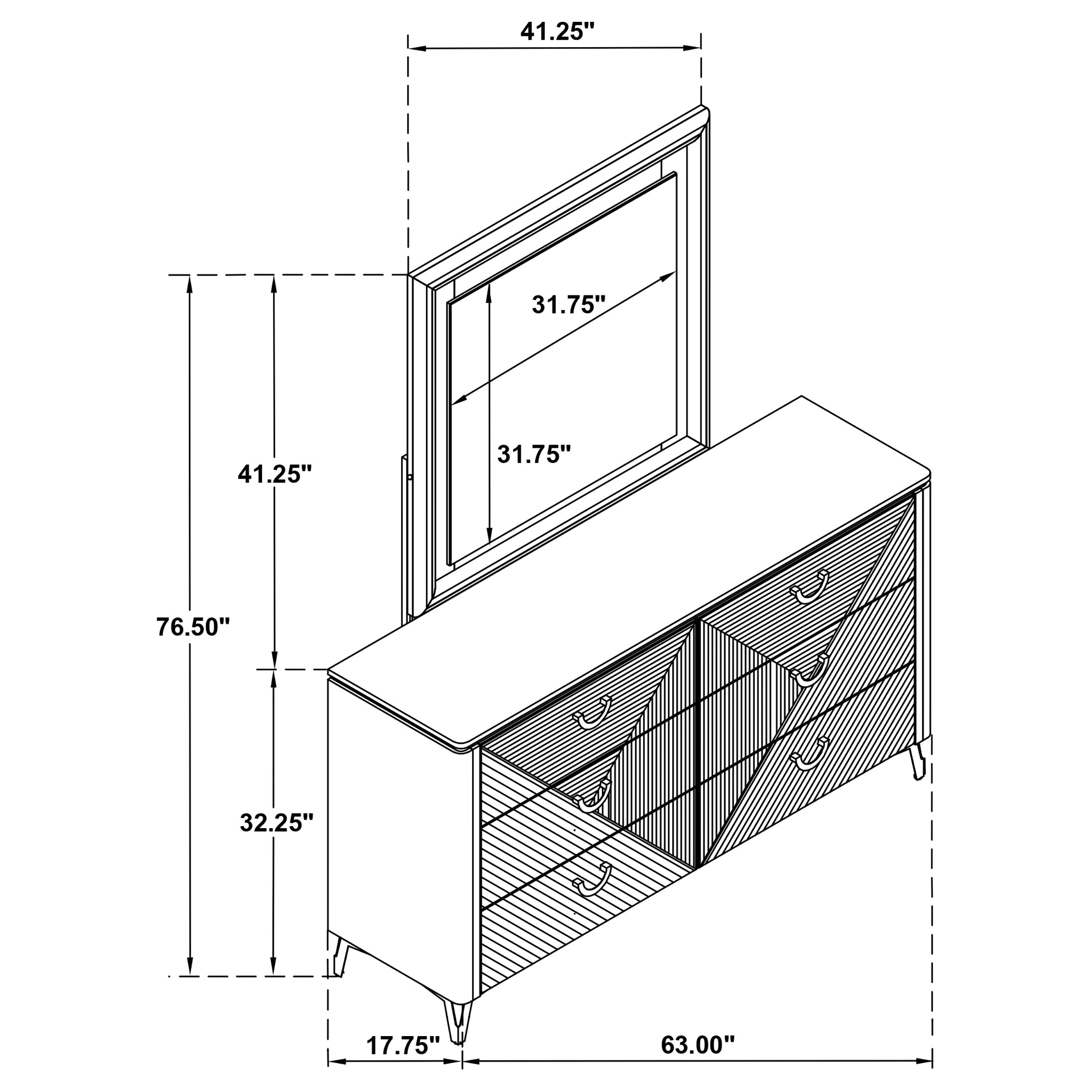 Cassia 6-drawer Dresser Cabinet with Mirror White High Gloss-
