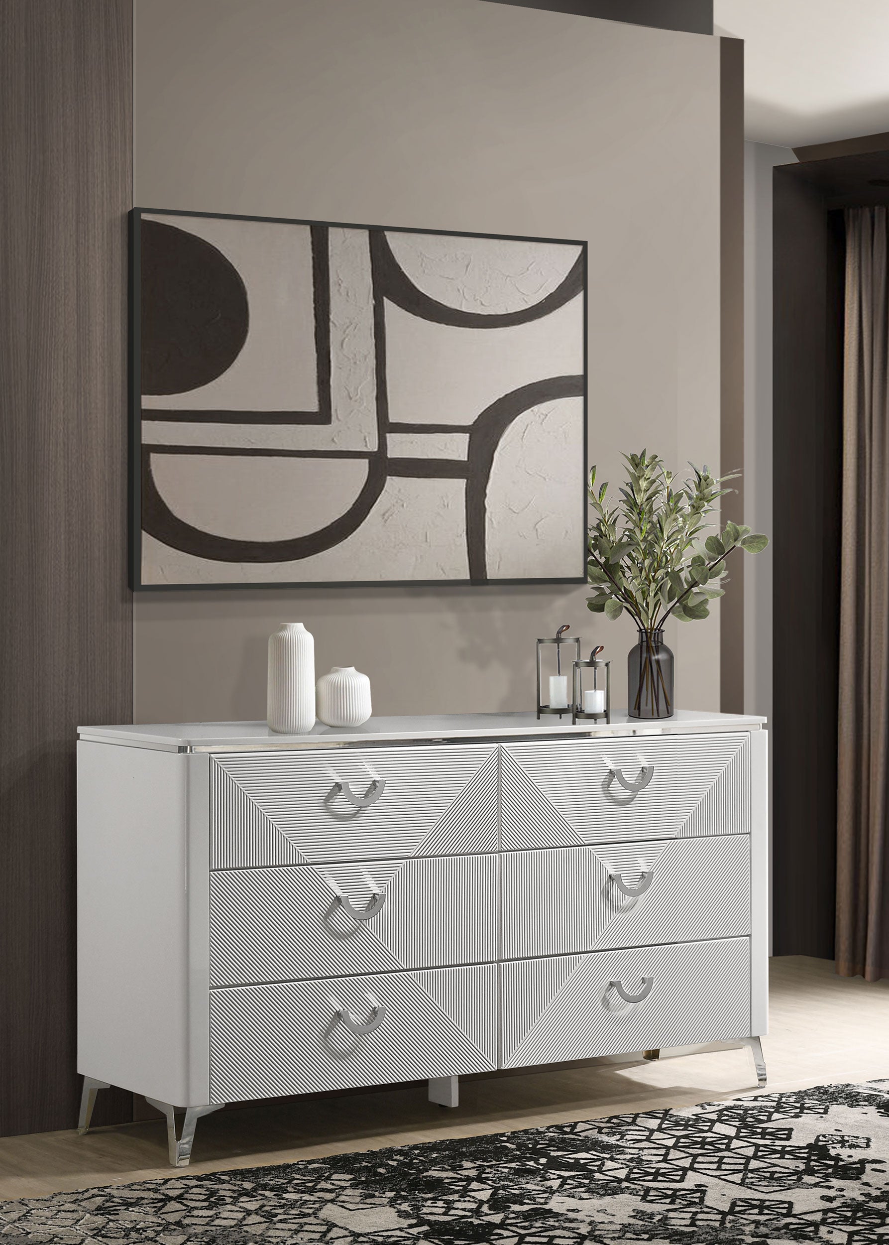 Cassia 6-drawer Bedroom Dresser Cabinet White High Gloss-