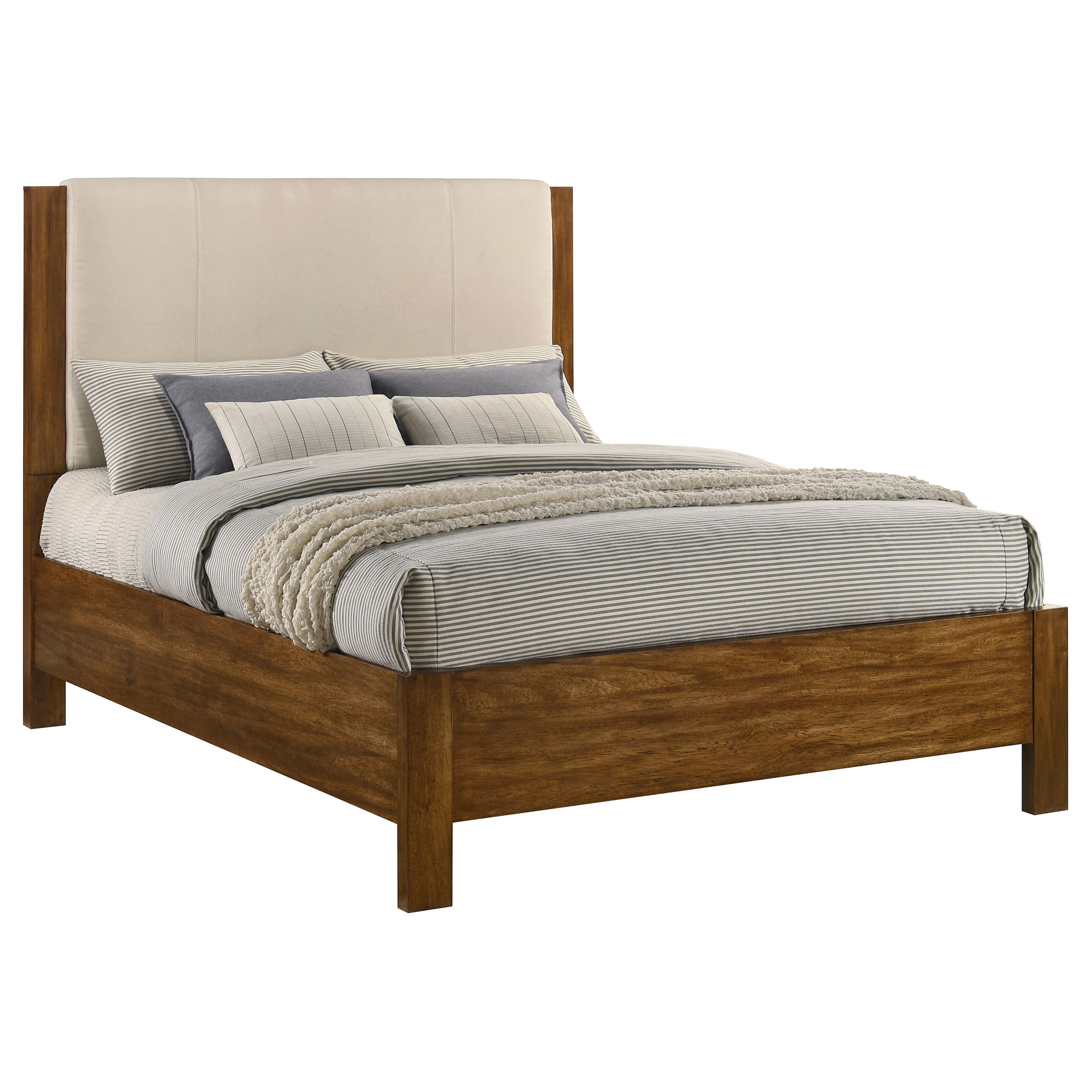 Adderley Queen Wood Panel Bed Cream and Warm Brown-