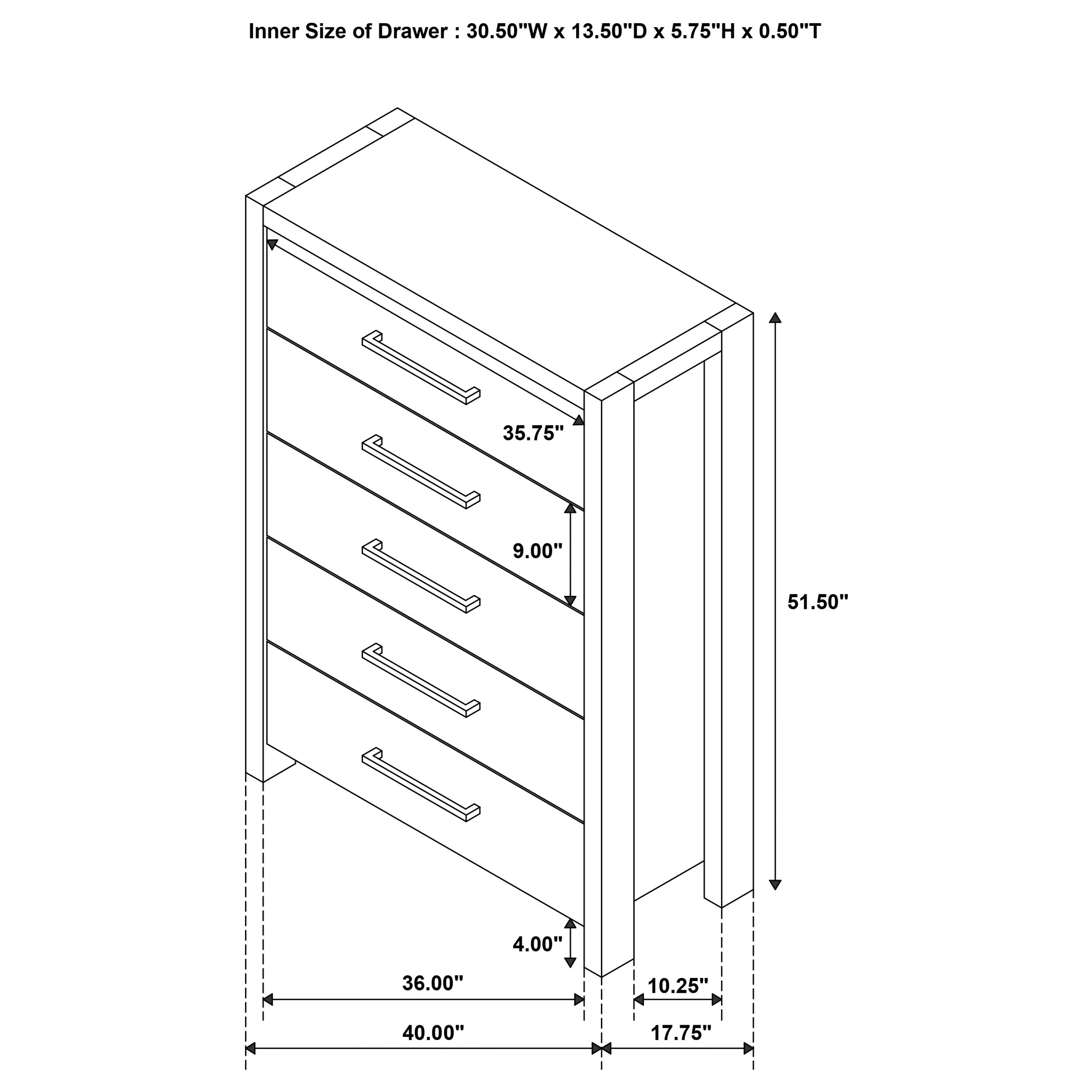 Adderley 5-drawer Bedroom Chest of Drawers Warm Brown-