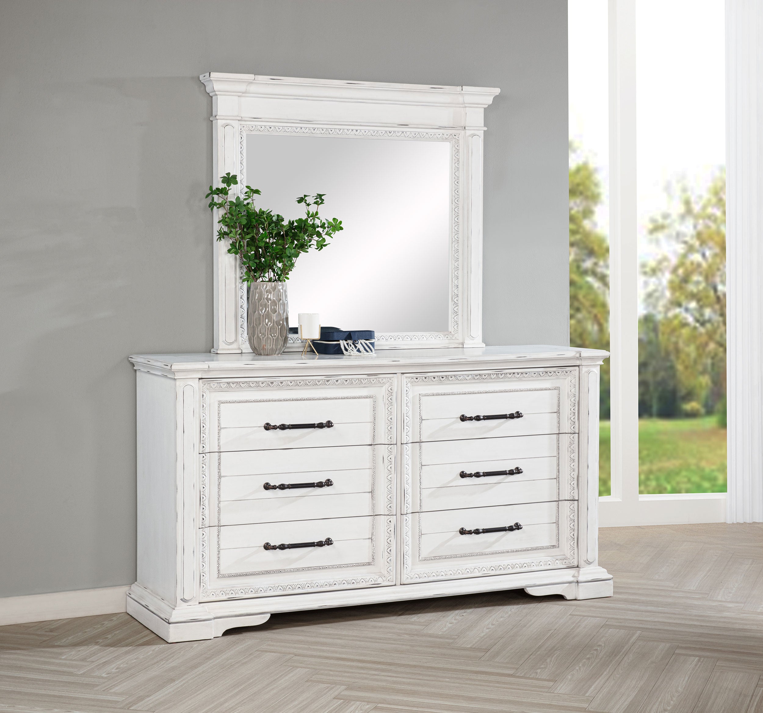McKinney 6-drawer Bedroom Dresser with Mirror Vintage White-