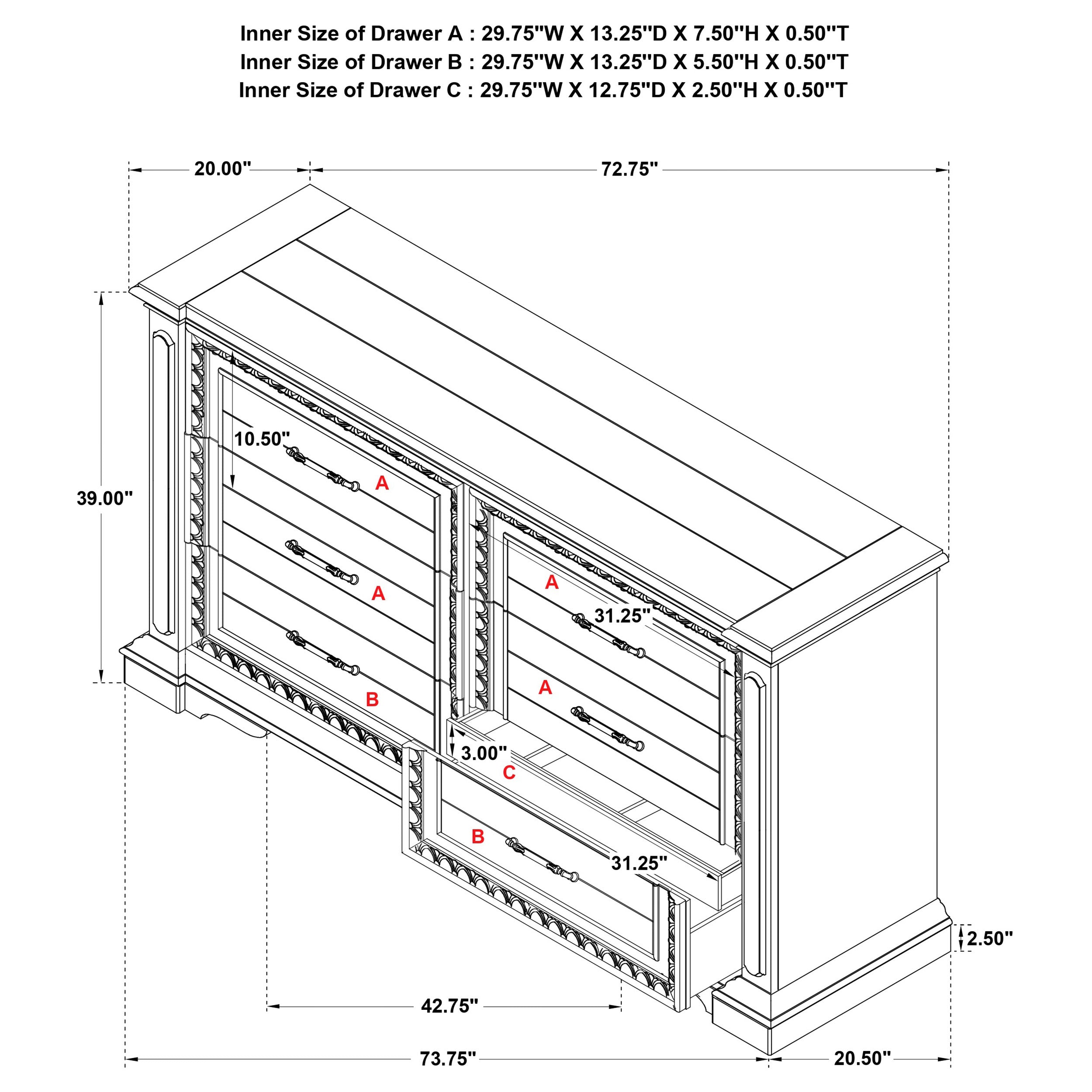 McKinney 6-drawer Bedroom Dresser Cabinet Vintage White-