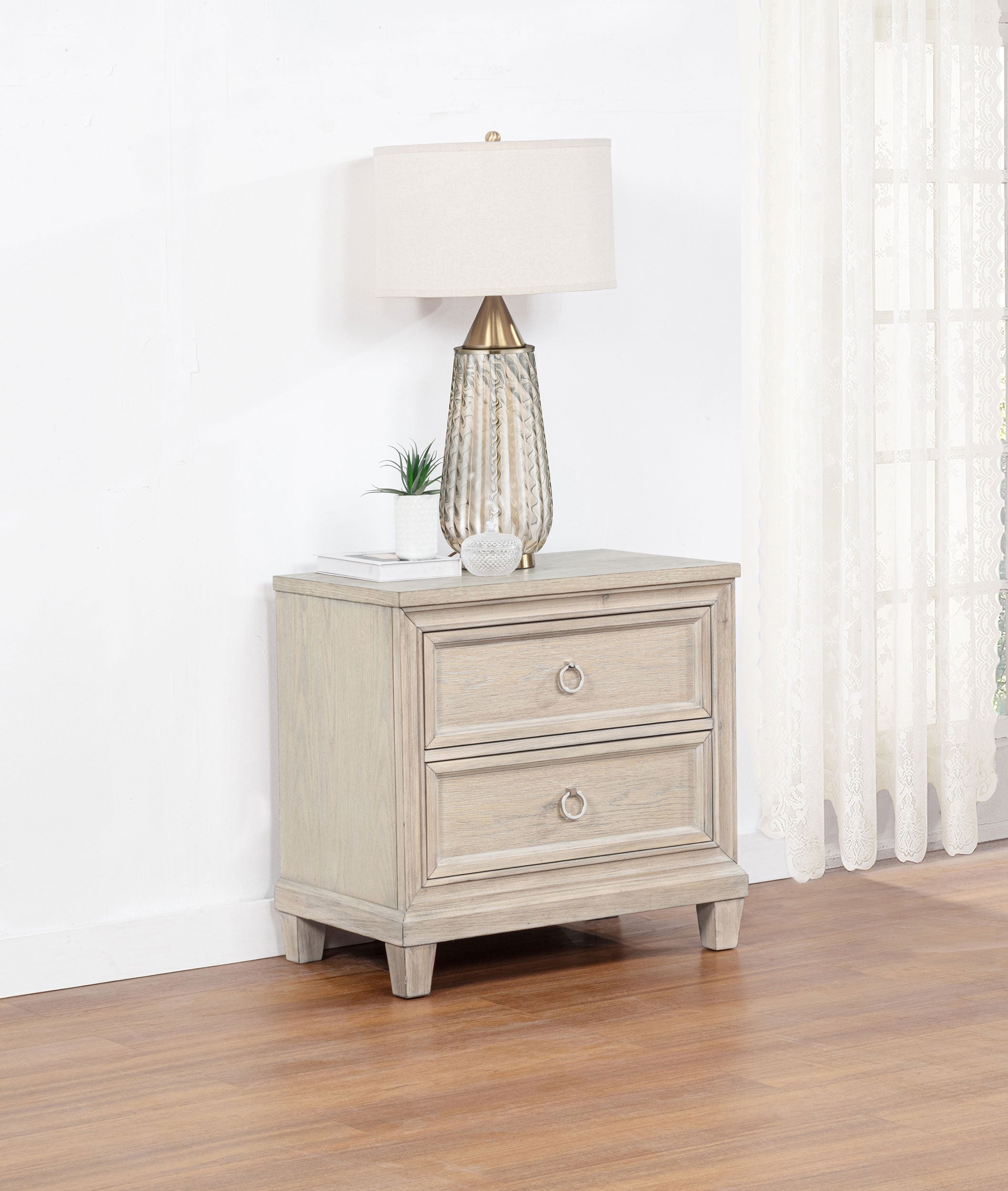 Pembroke 2-drawer Nightstand Bedside Table Washed Oak-