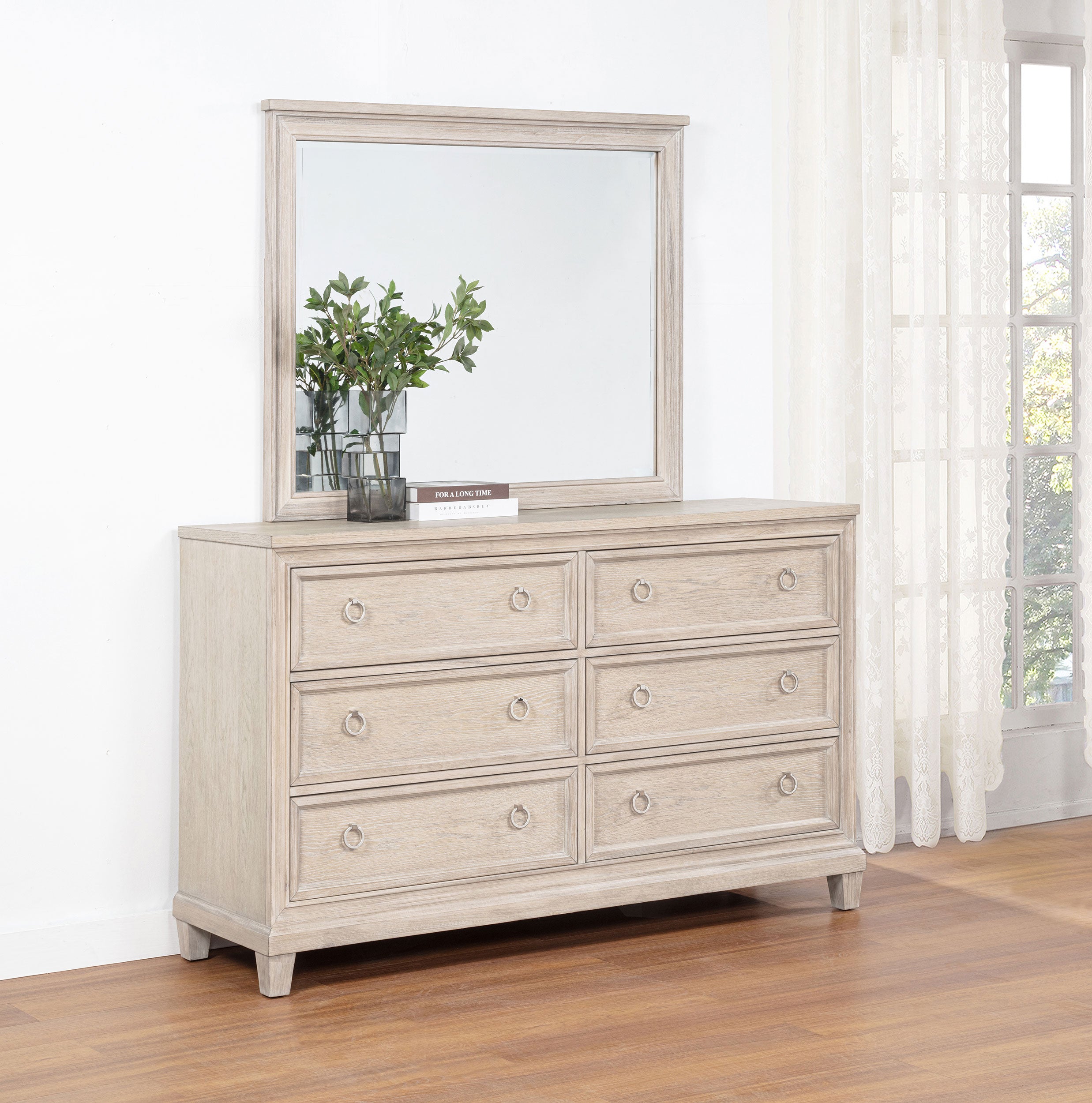 Pembroke 6-drawer Bedroom Dresser with Mirror Washed Oak-