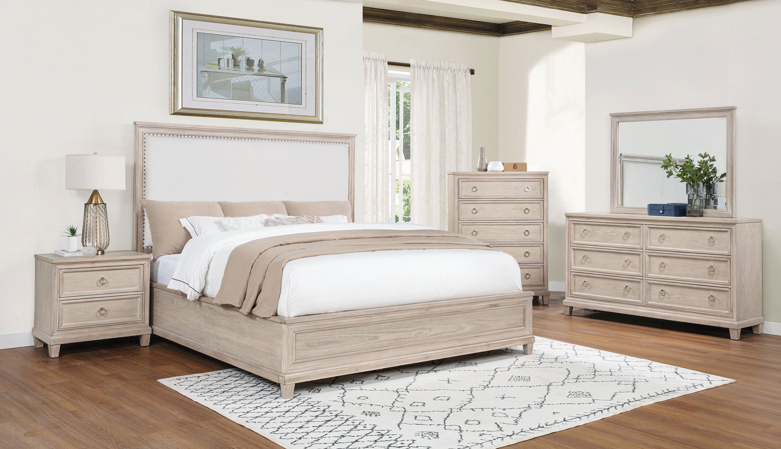 Pembroke 6-drawer Bedroom Dresser with Mirror Washed Oak-