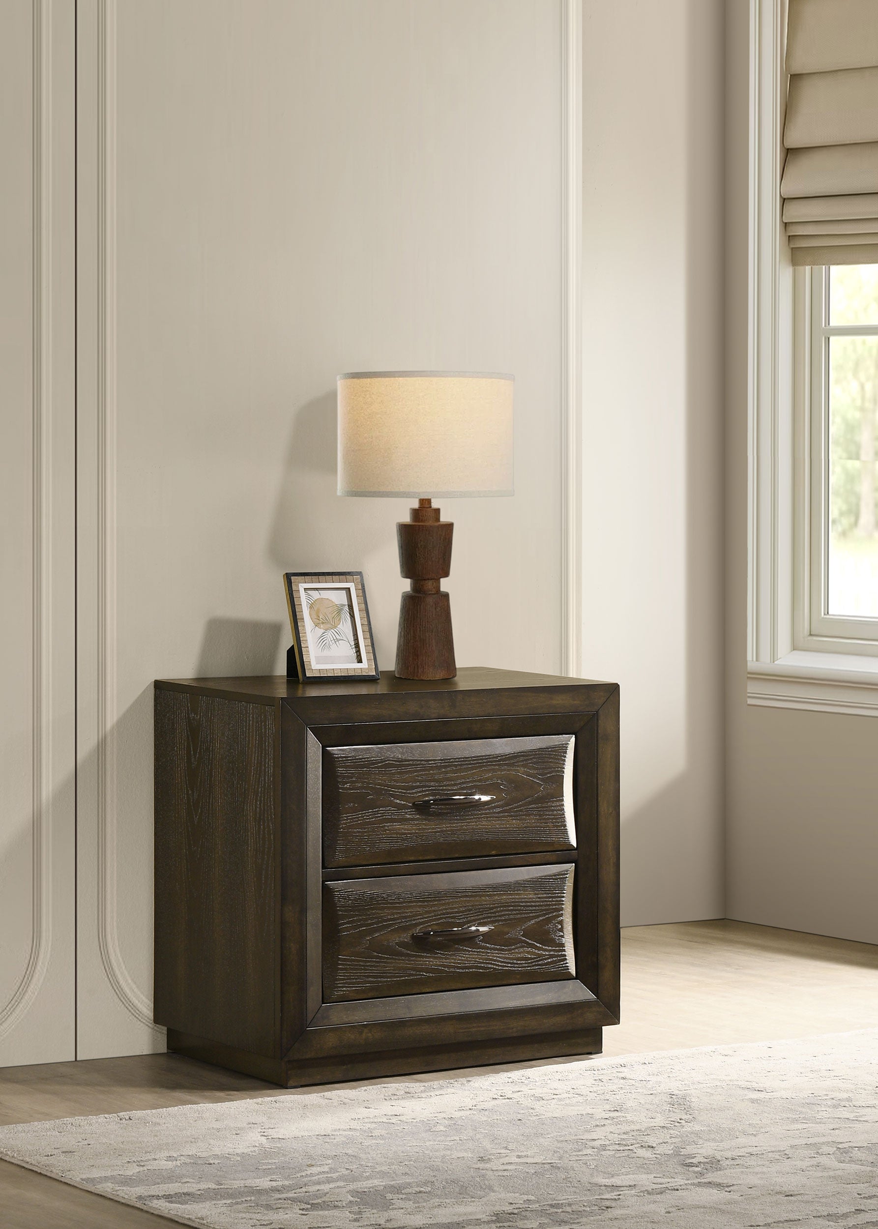 Atlas 2-drawer Bedroom Nightstand Bedside Table Dark Oak-