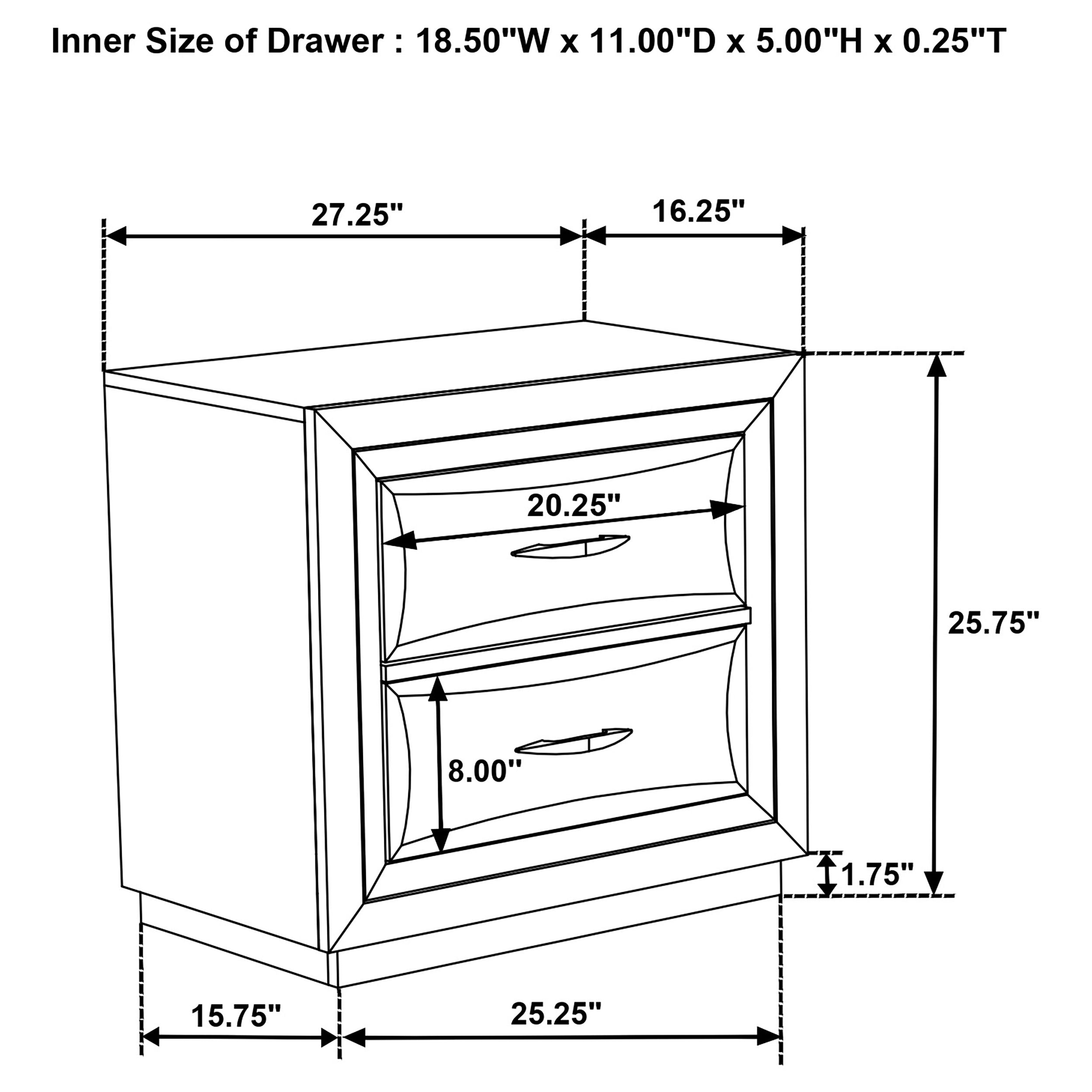 Atlas 2-drawer Bedroom Nightstand Bedside Table Dark Oak-