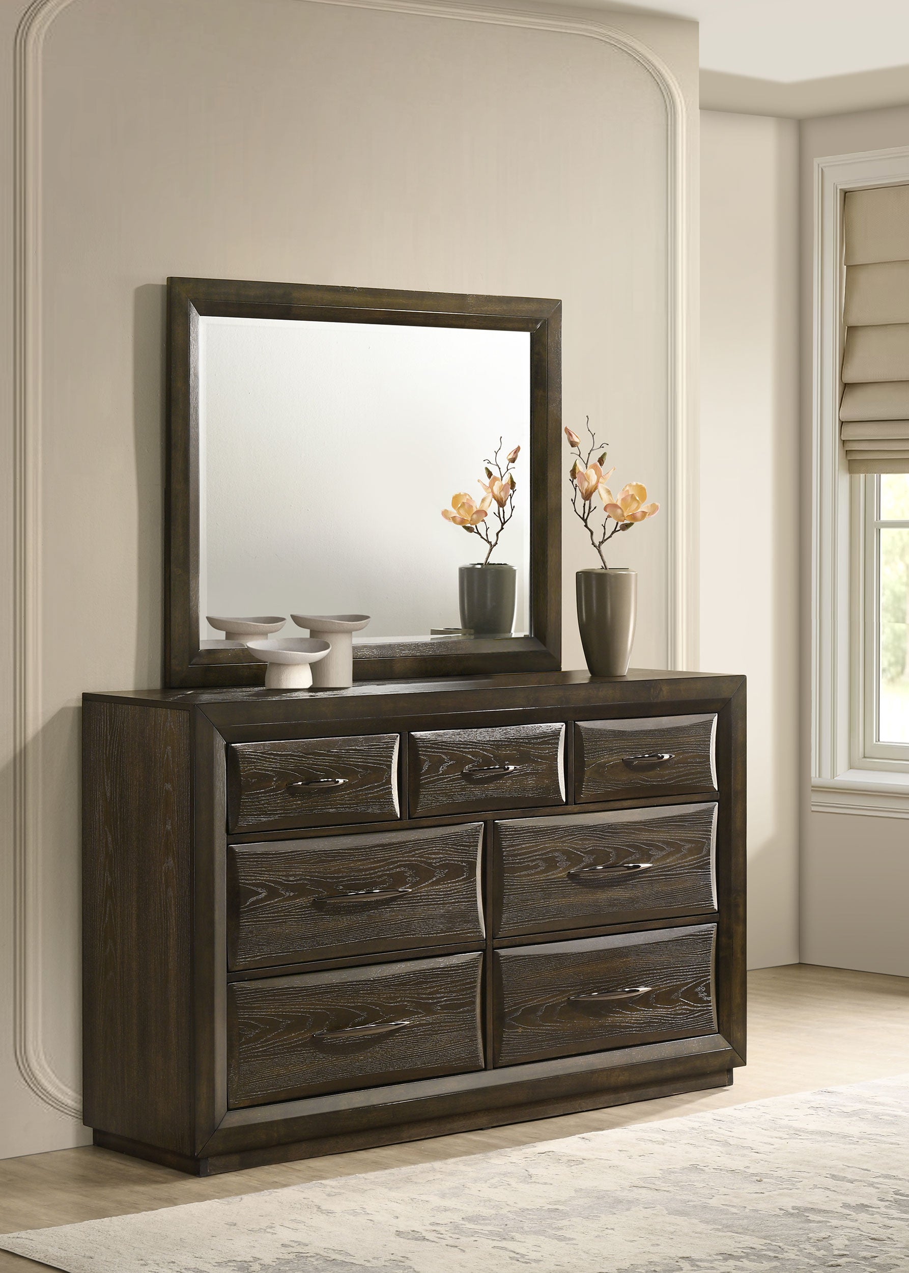 Atlas 7-drawer Bedroom Dresser and Mirror Set Dark Oak-