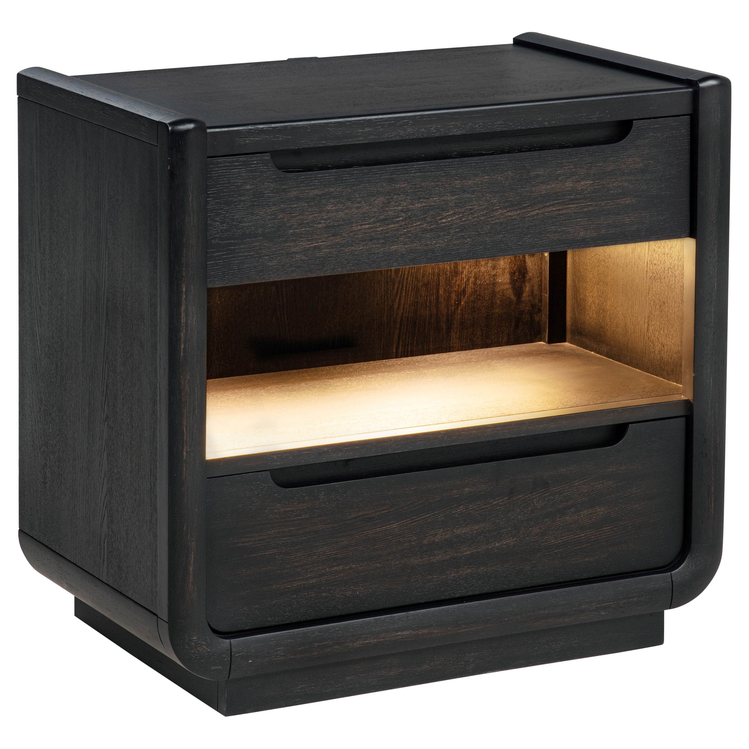Leandro 2-drawer LED Nightstand with USB Burnished Black-