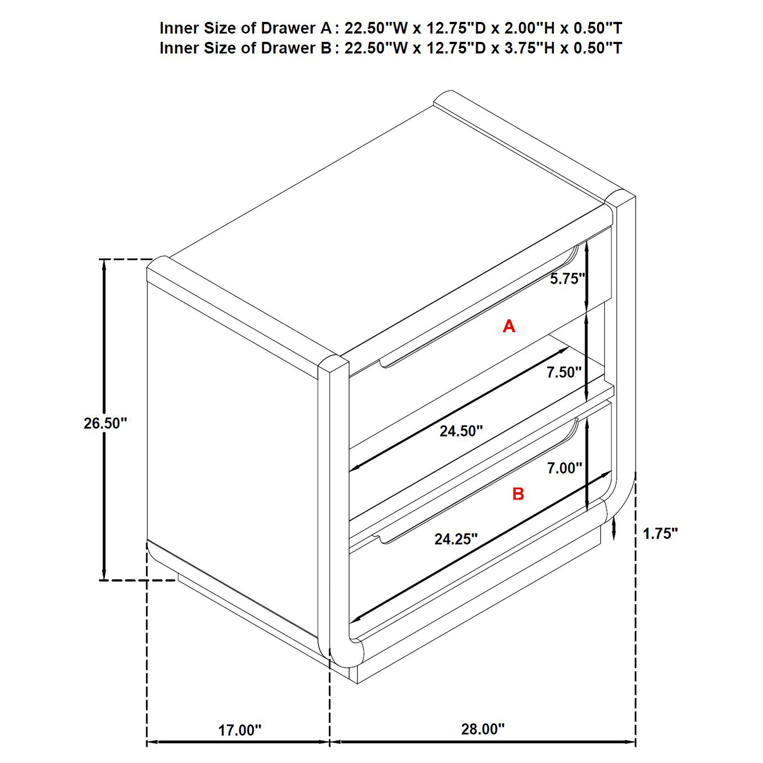 Leandro 2-drawer LED Nightstand with USB Burnished Black-