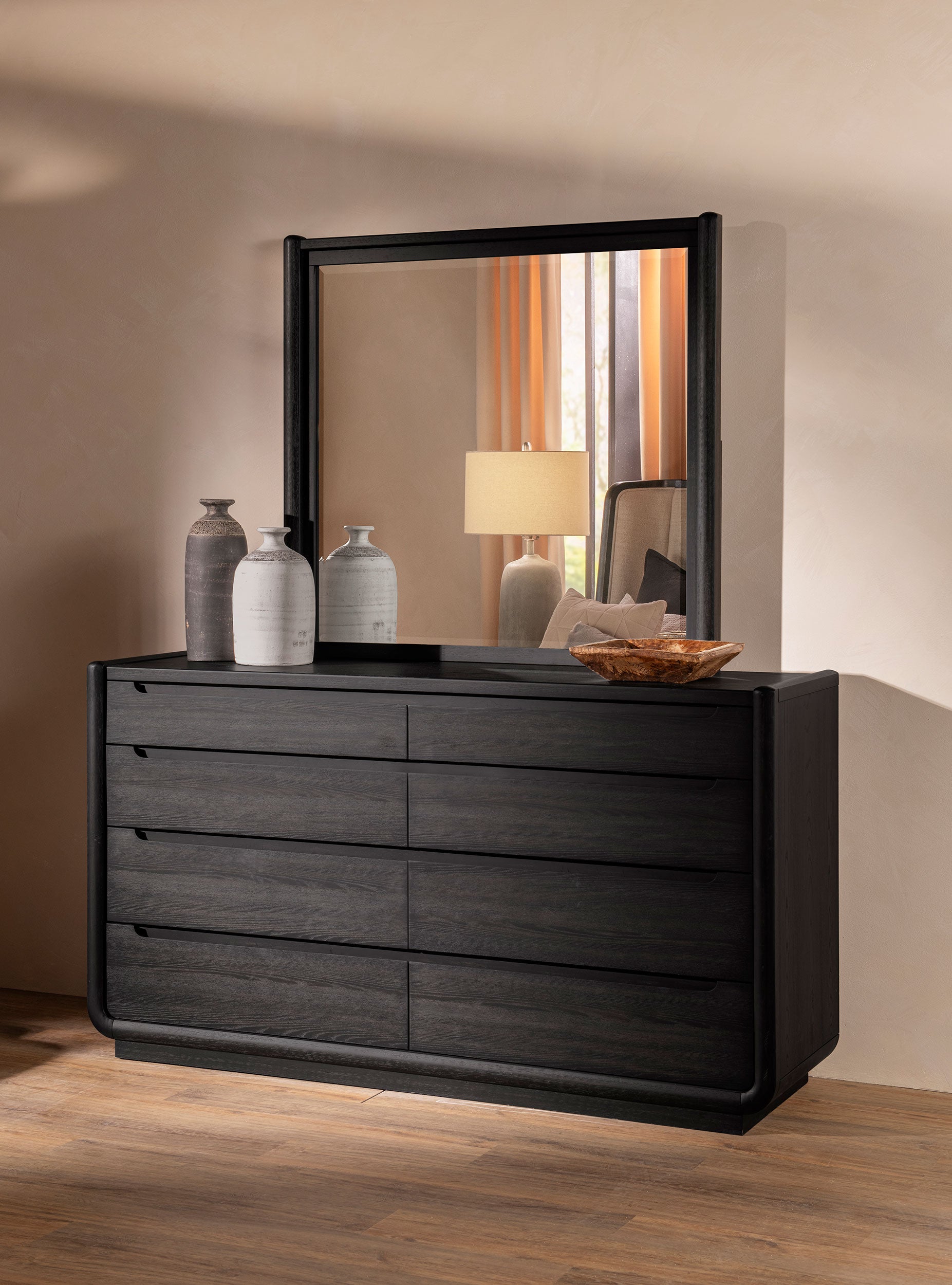 Leandro 8-drawer Bedroom Dresser with Mirror Burnished Black-