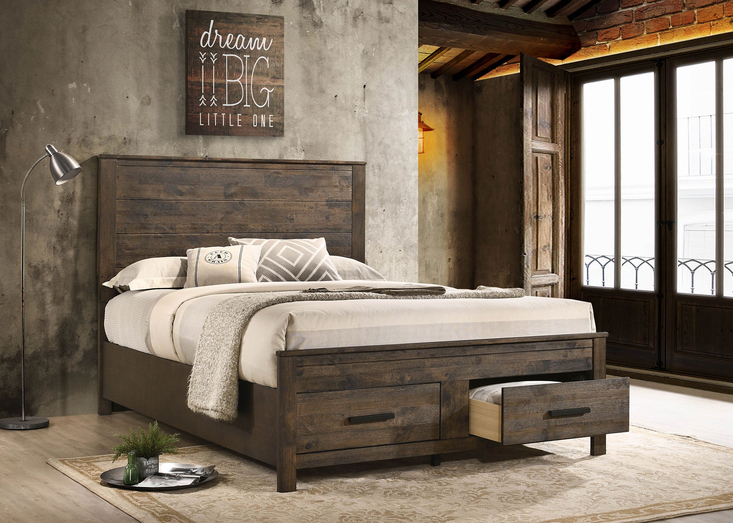 Woodmont Wood Queen Storage Panel Bed Rustic Golden Brown-CoasterEveryday