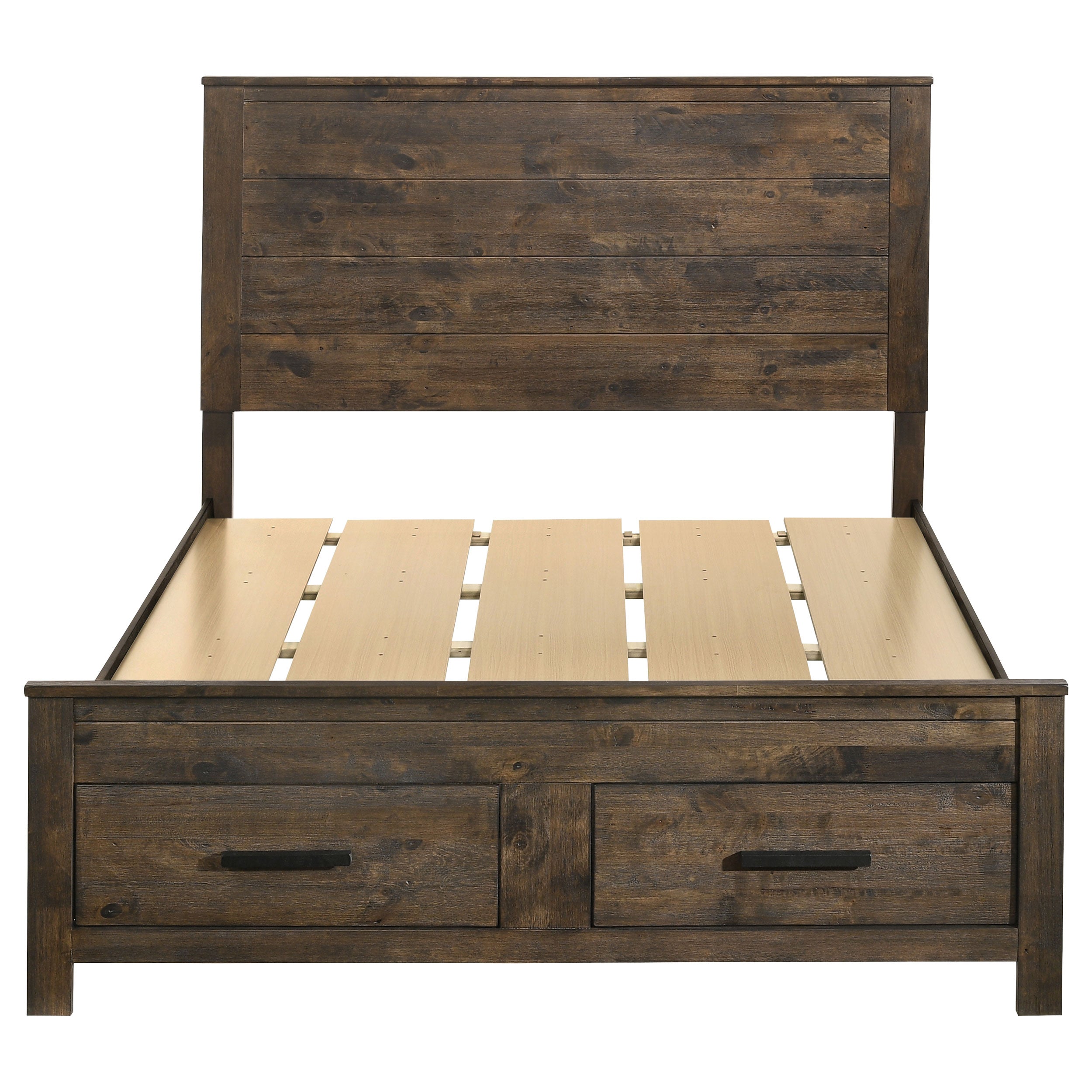 Woodmont Wood Queen Storage Panel Bed Rustic Golden Brown-CoasterEveryday