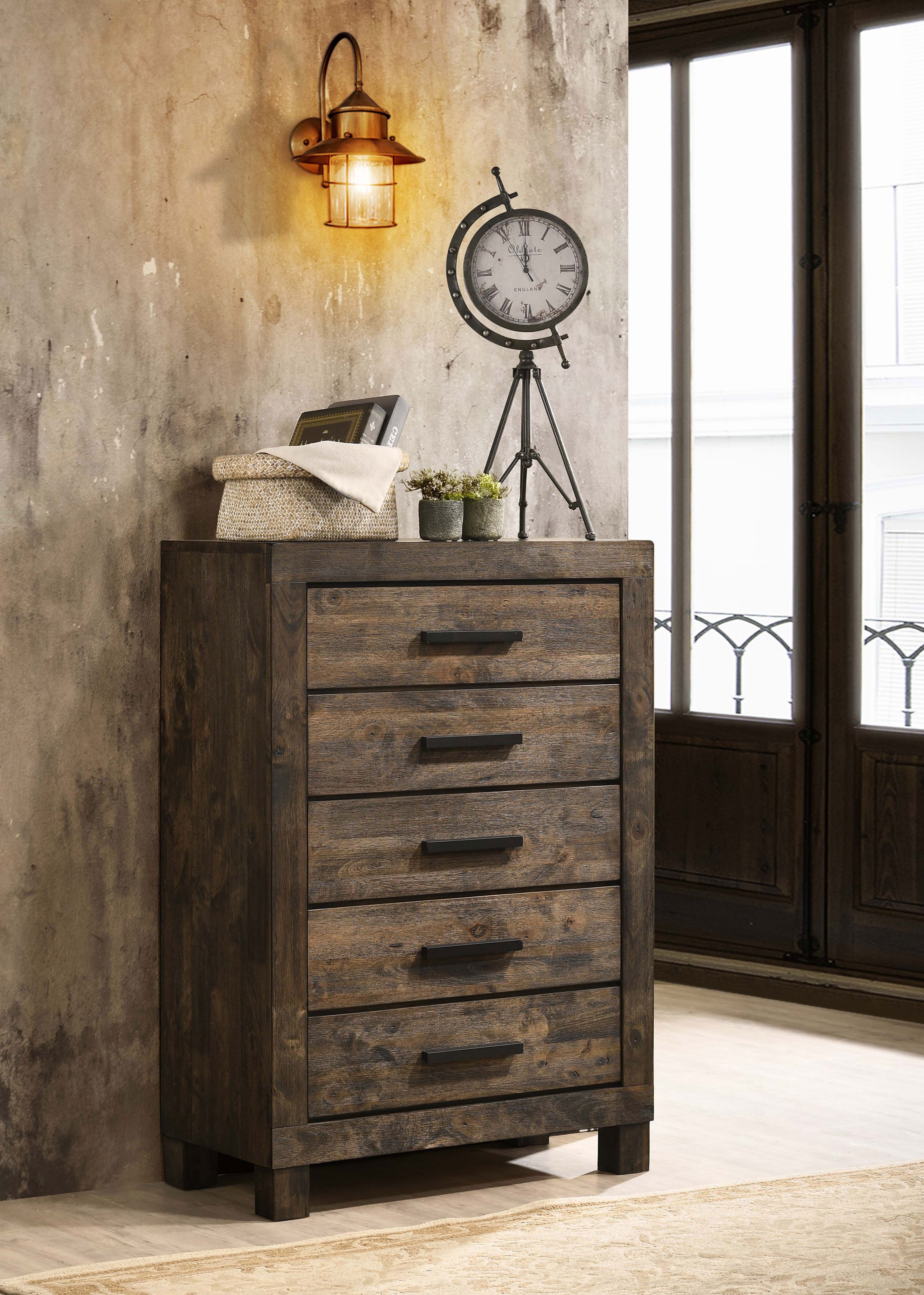 Woodmont 5-drawer Bedroom Chest Rustic Golden Brown-CoasterEveryday