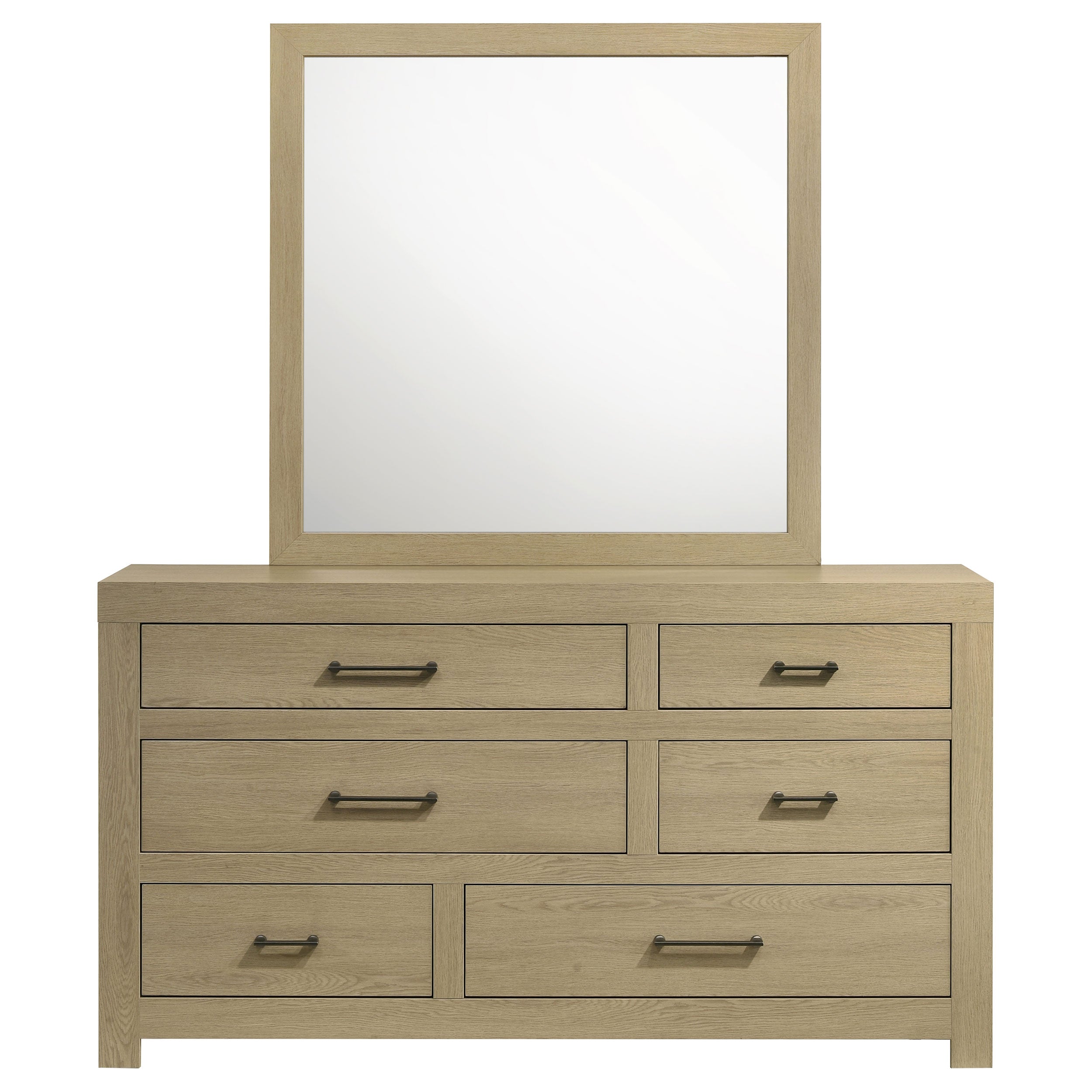 Hendricks 6-drawer Bedroom Dresser and Mirror Light Oak-