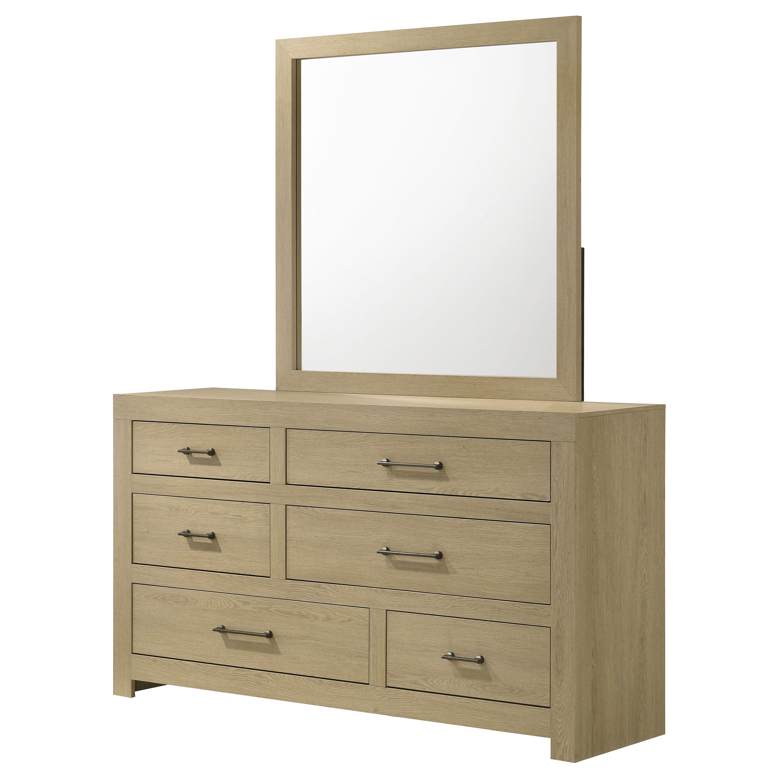 Hendricks 6-drawer Bedroom Dresser and Mirror Light Oak-