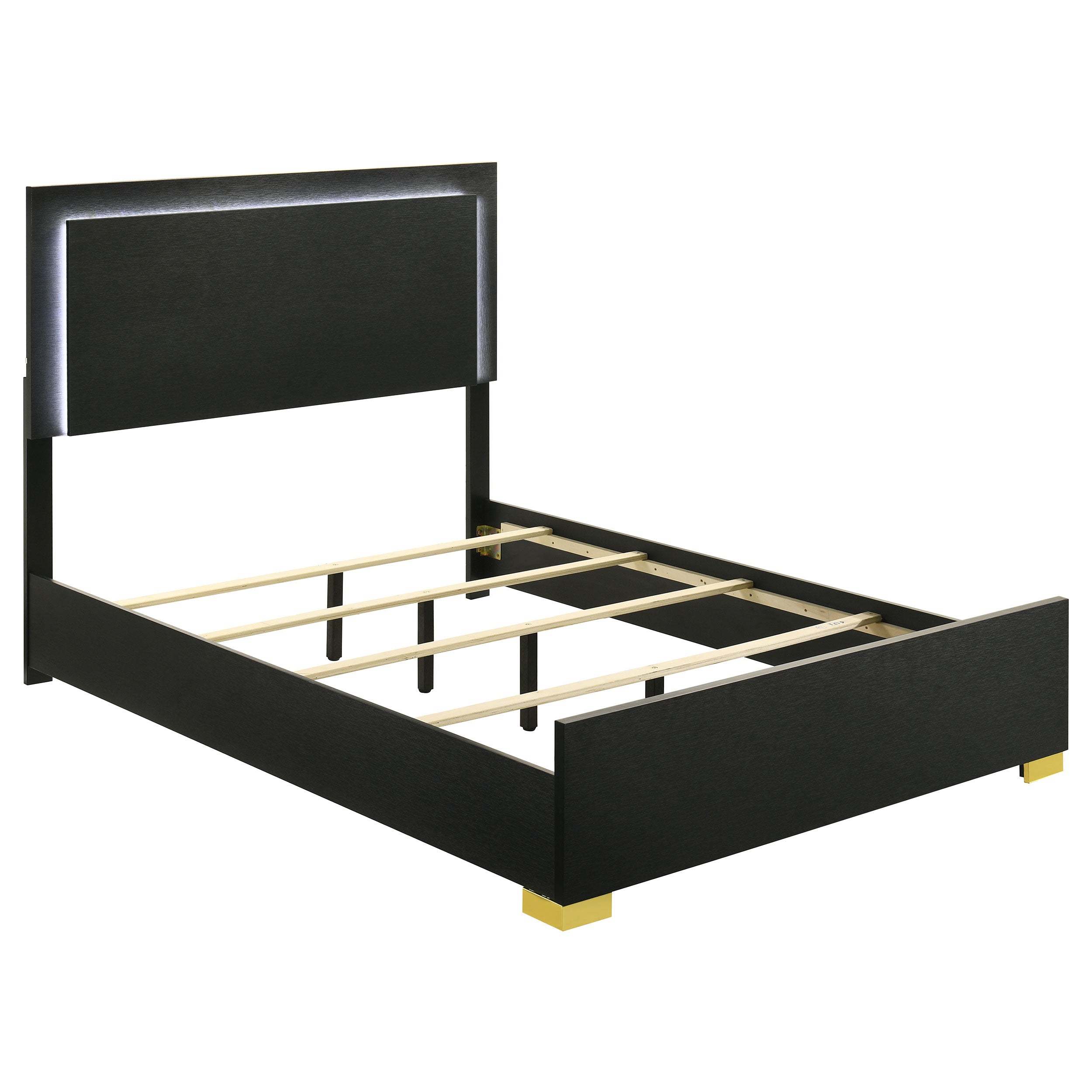 Marceline Wood Full LED Panel Bed Black-