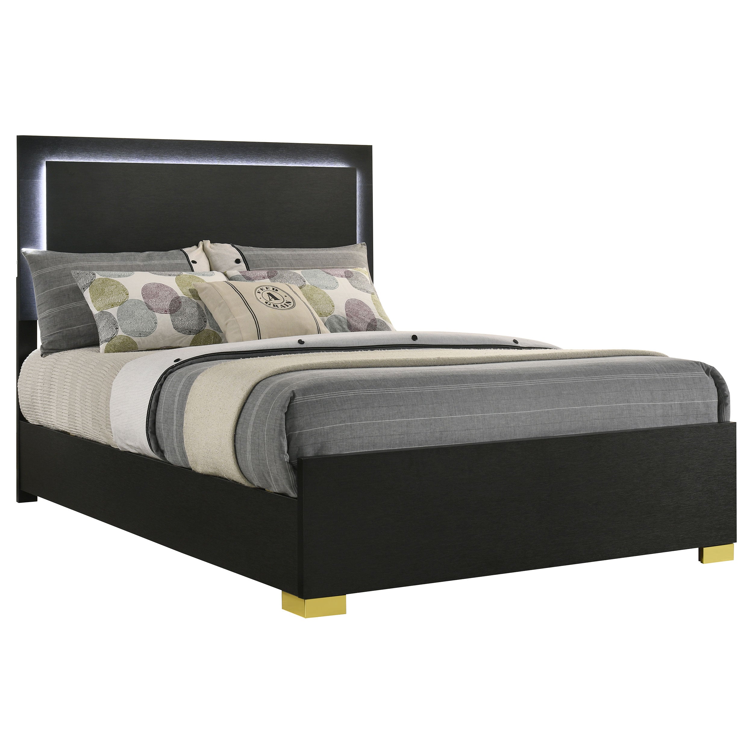 Marceline Wood Full LED Panel Bed Black-