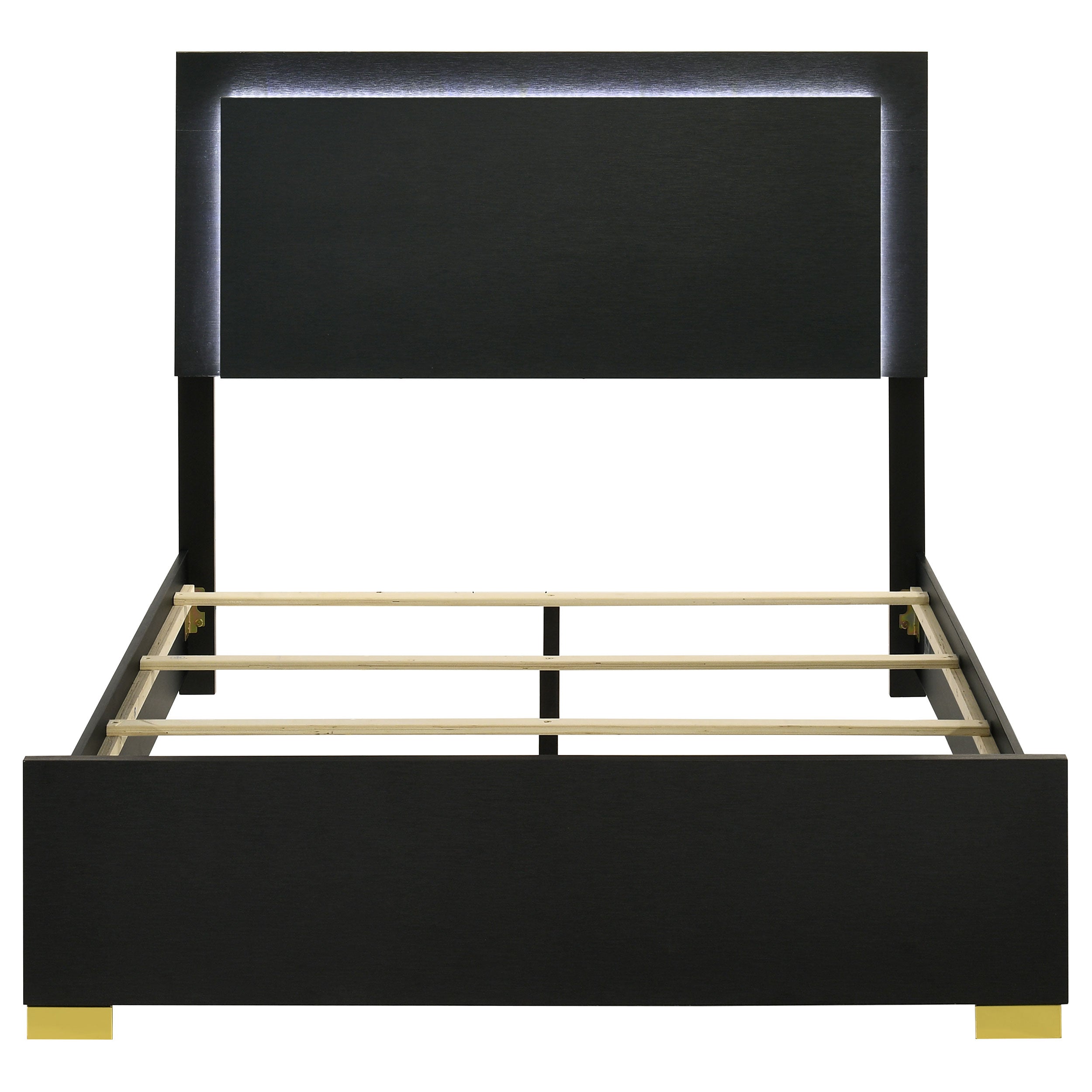 Marceline Wood Full LED Panel Bed Black-
