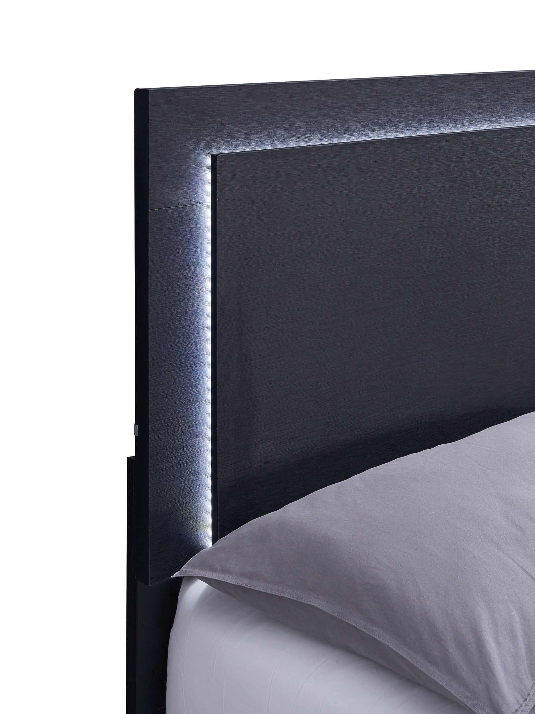 Marceline Wood Full LED Panel Bed Black-