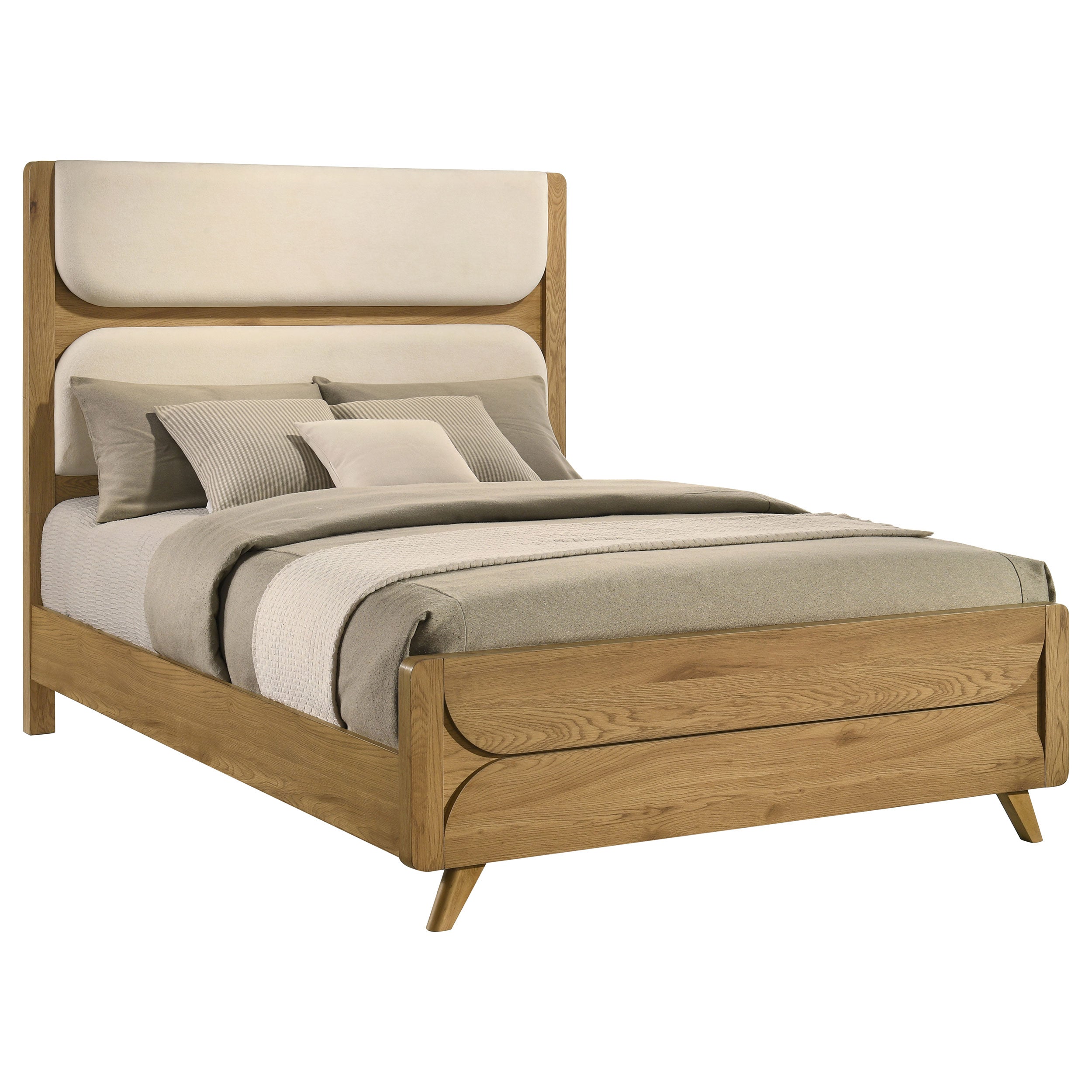 Bennett 62-inch Queen Upholstered Panel Bed Cream and Light Oak-