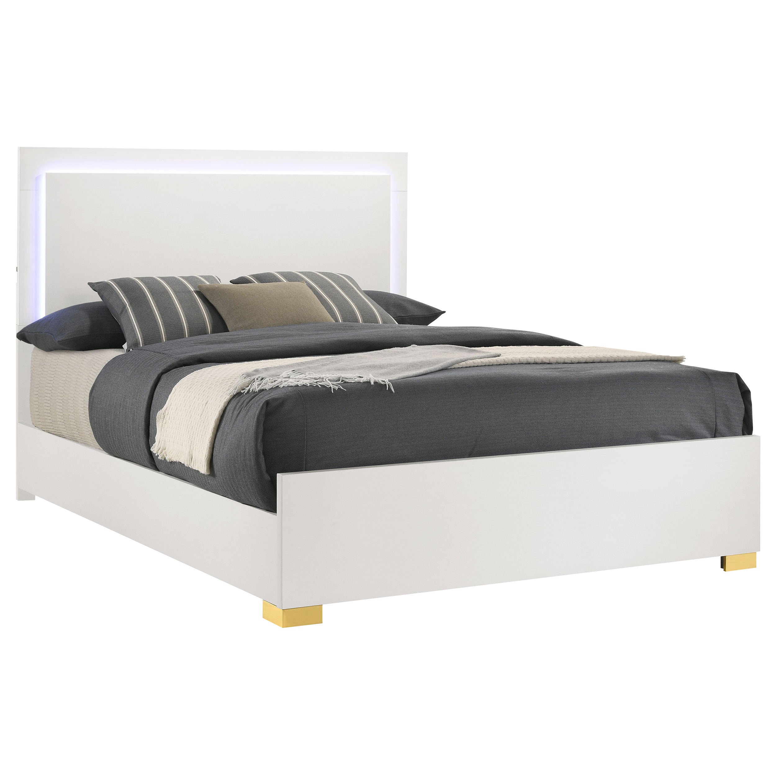 Marceline Wood Queen LED Panel Bed White-