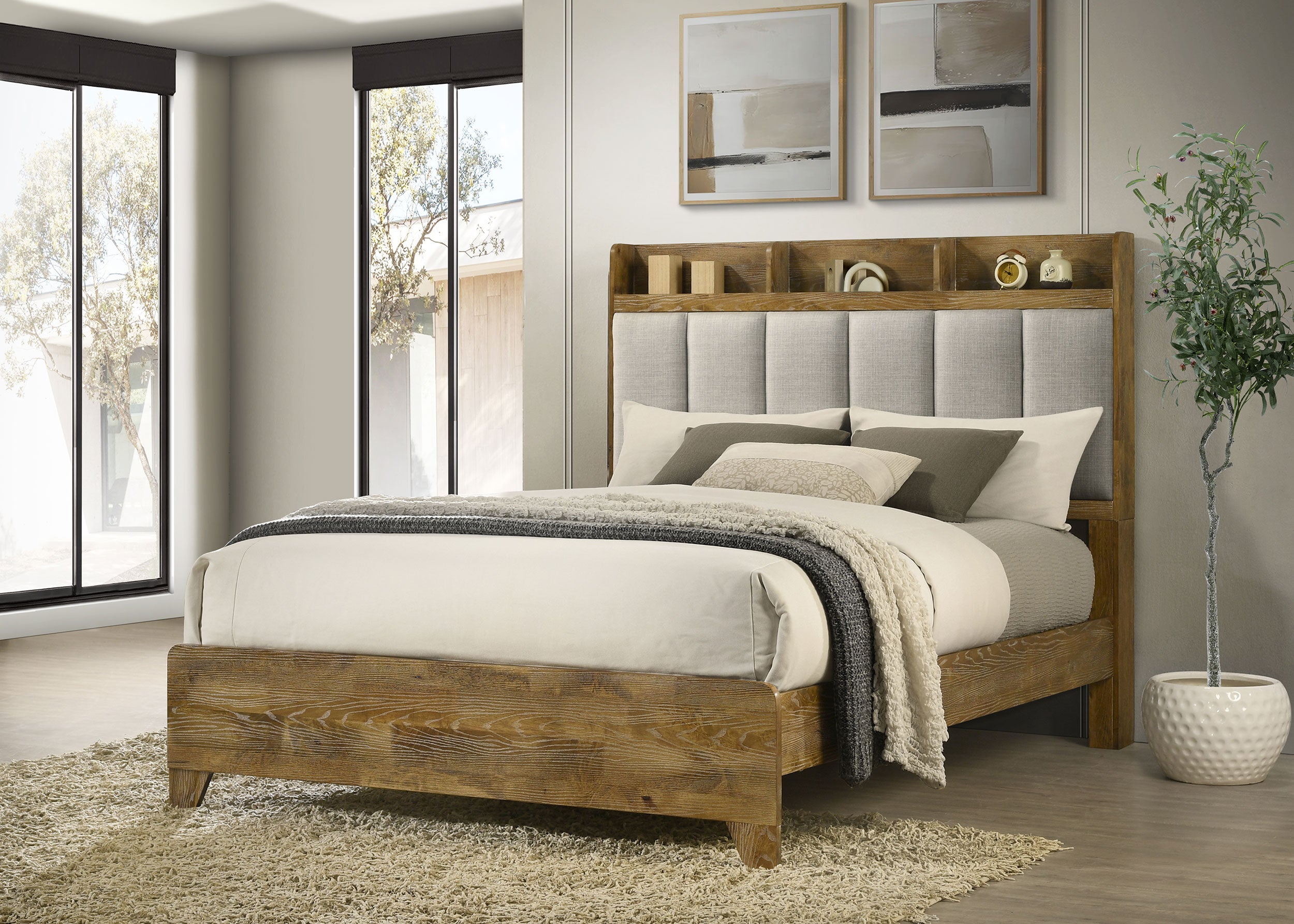 Henderson 57-inch Queen Bookcase Panel Bed Medium Oak-