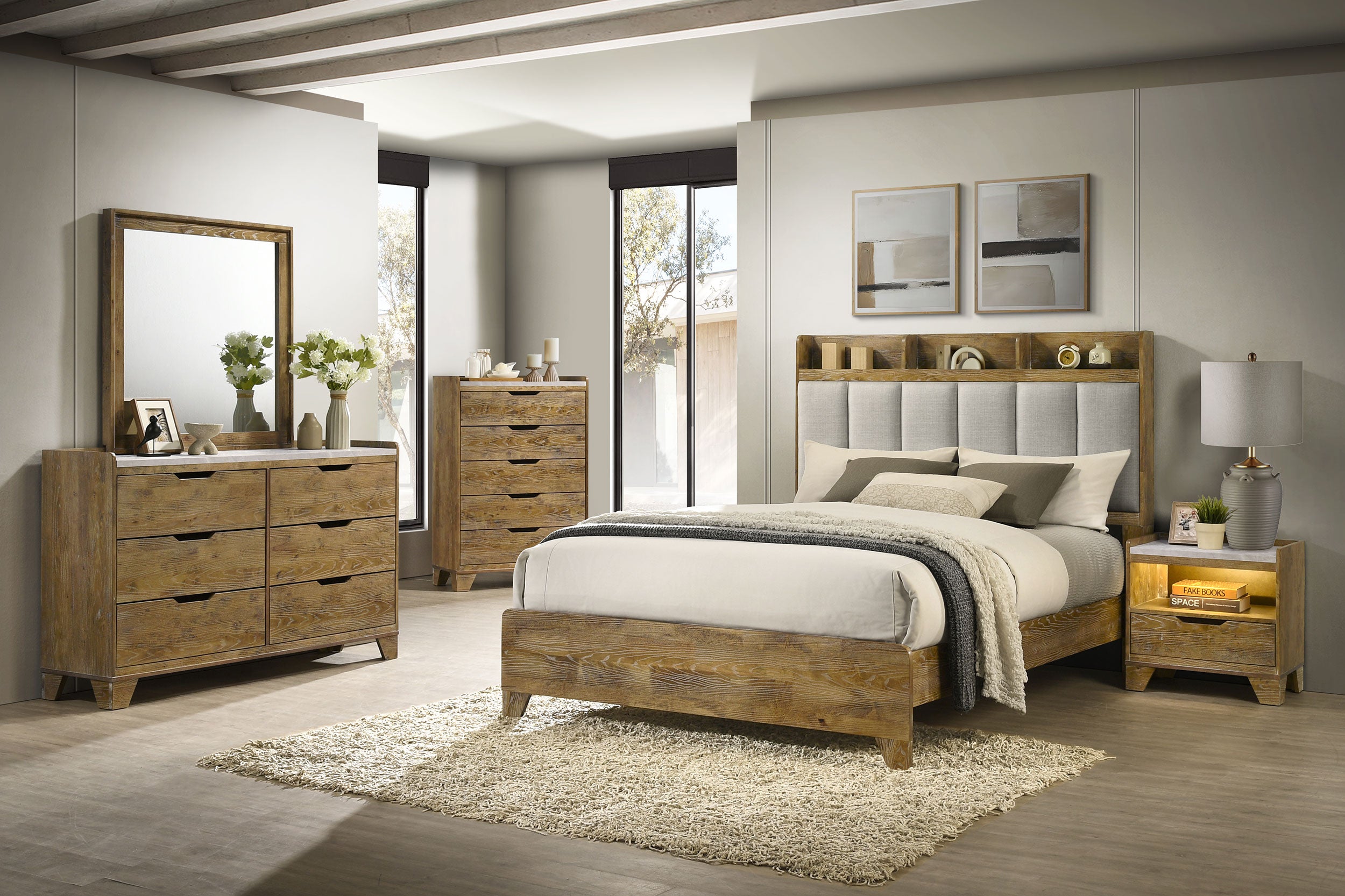 Henderson 57-inch Queen Bookcase Panel Bed Medium Oak-