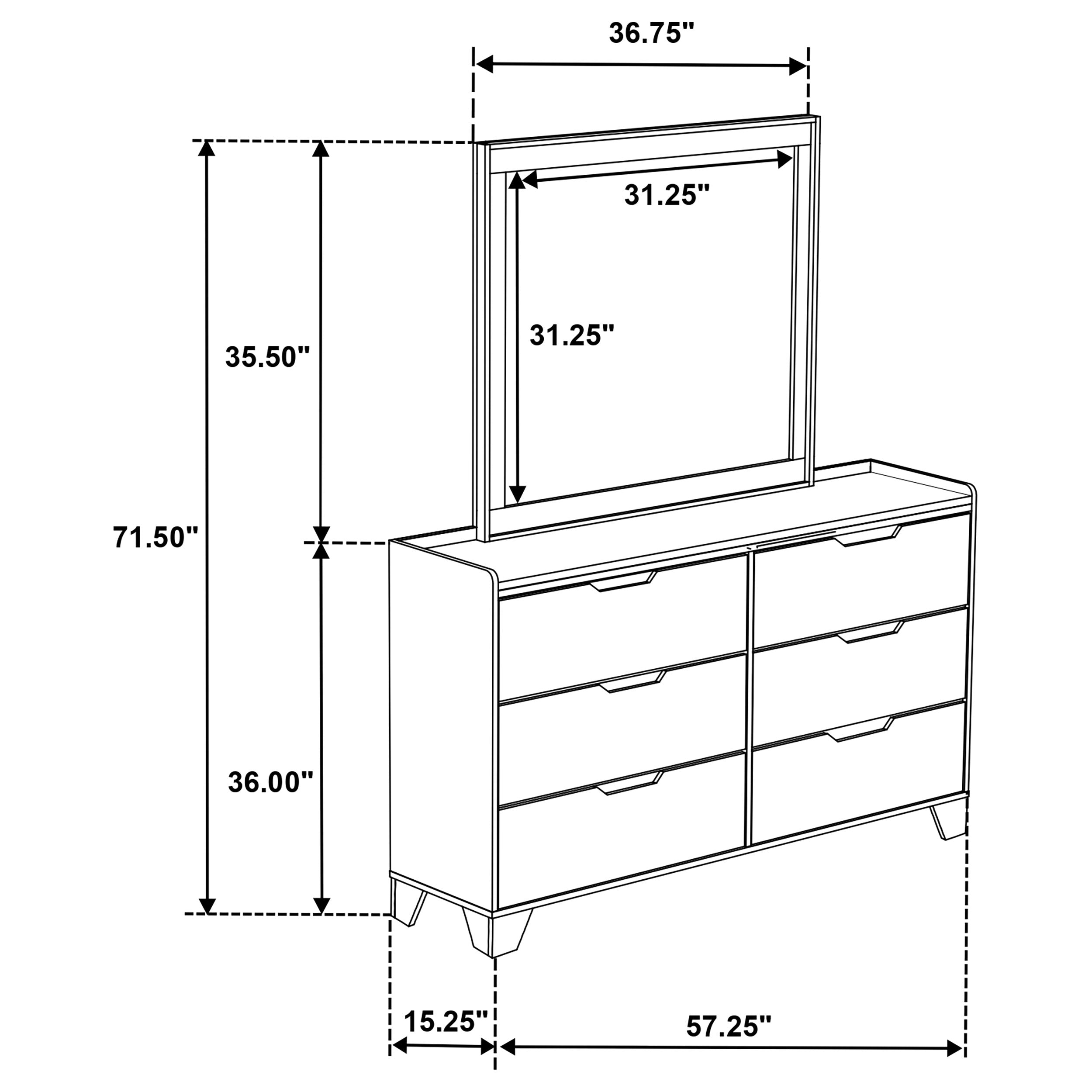 Henderson 6-drawer Bedroom Dresser with Mirror Medium Oak-