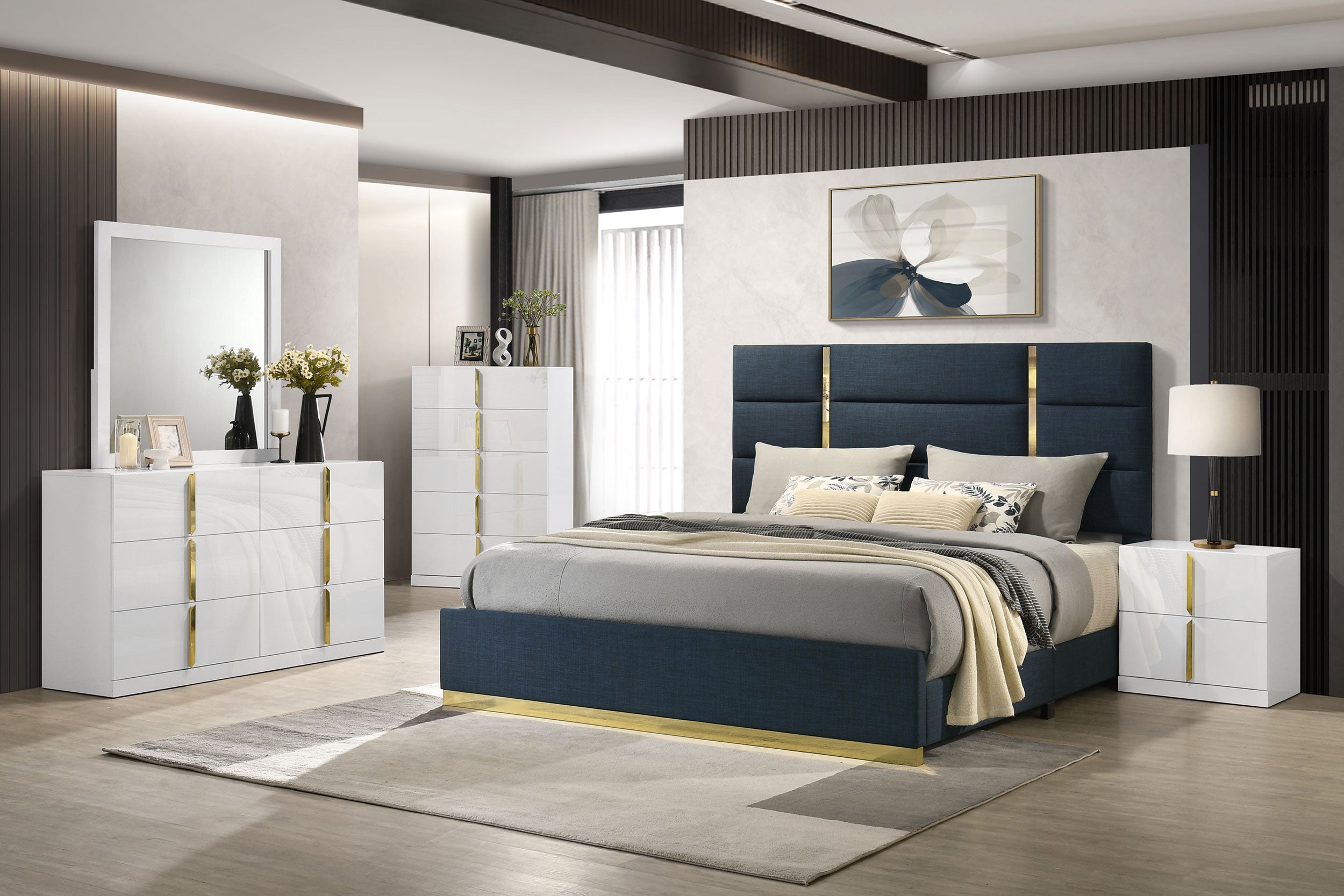 Ines 2-drawer Nightstand Bedside Table White High Gloss-
